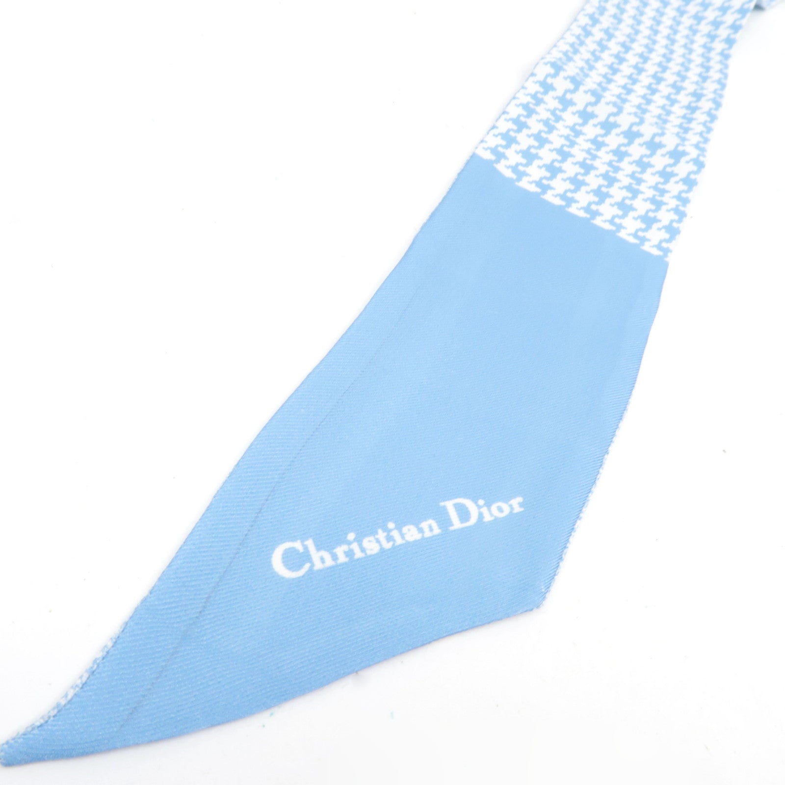 Christian Dior Mitzah Twilly Houndstooth Scarf 100% Silk Blue