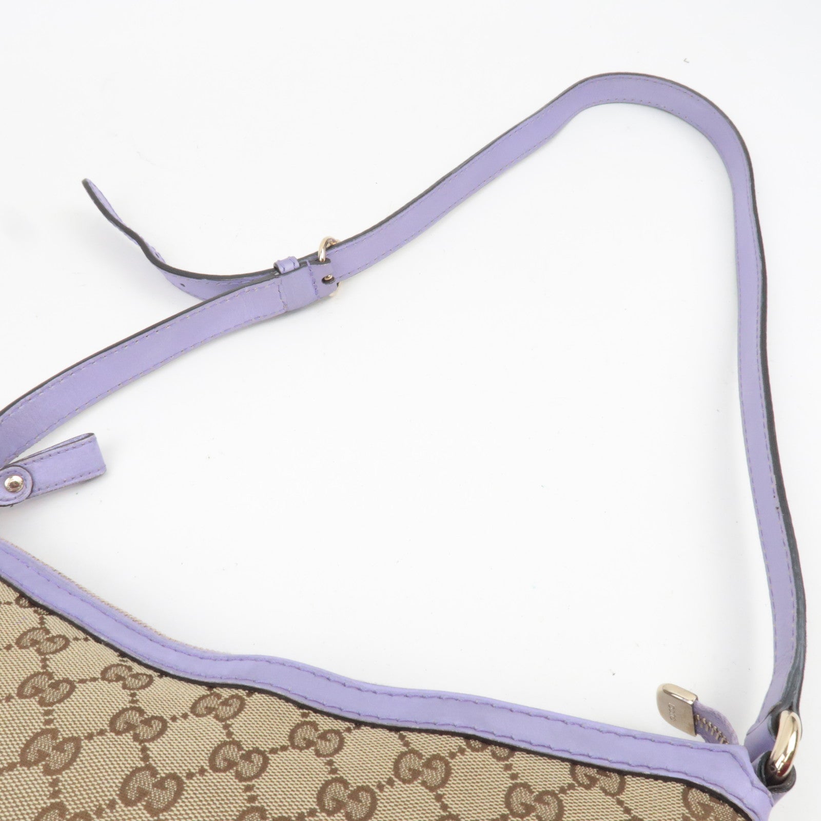 GUCCI Lovely GG Canvas Leather Shoulder Bag Beige Purple 257072