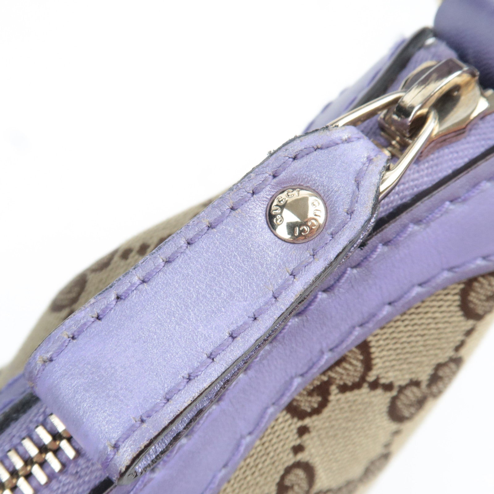 GUCCI Lovely GG Canvas Leather Shoulder Bag Beige Purple 257072