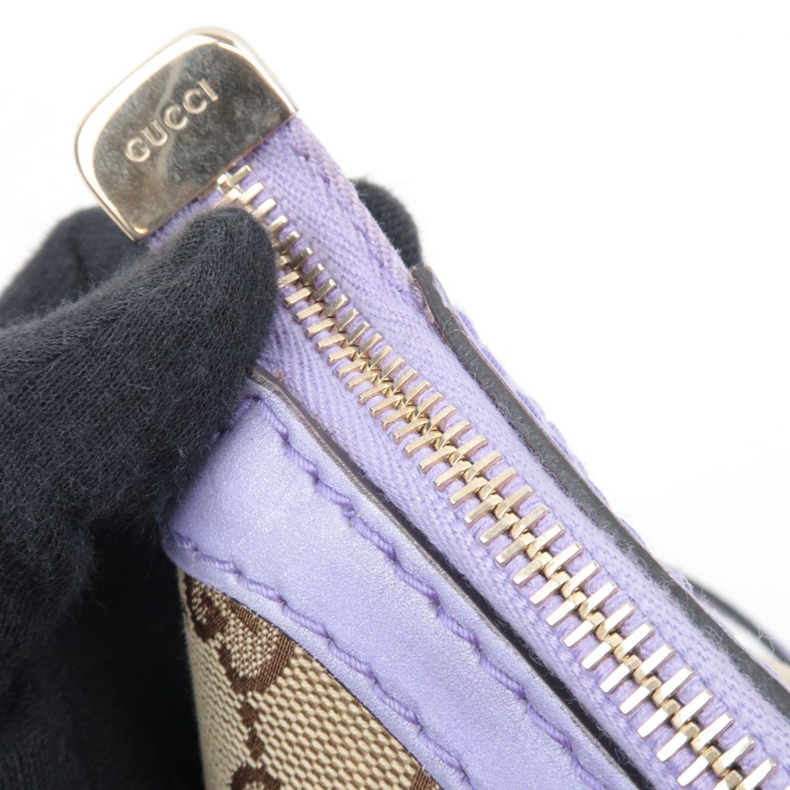 GUCCI Lovely GG Canvas Leather Shoulder Bag Beige Purple 257072