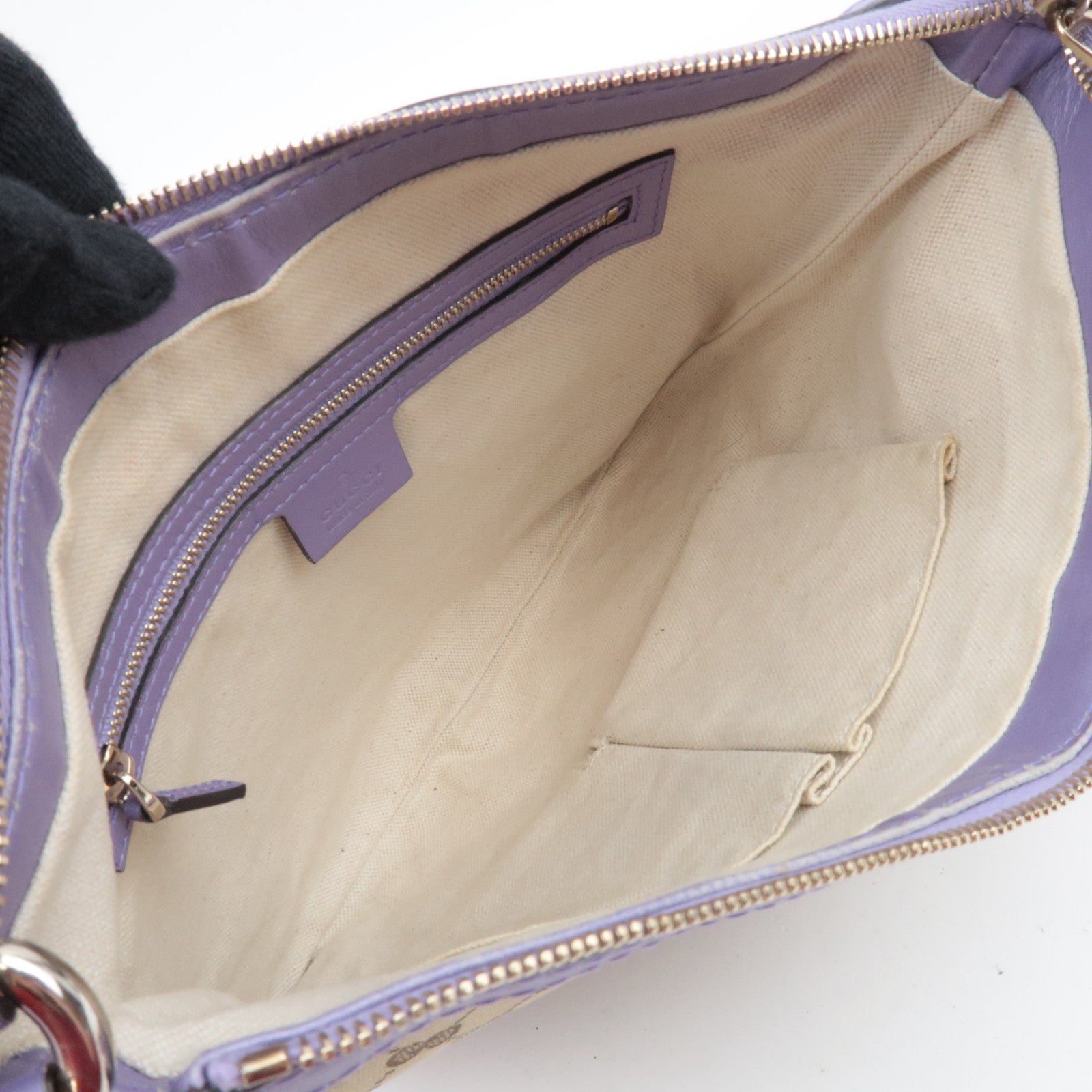 GUCCI Lovely GG Canvas Leather Shoulder Bag Beige Purple 257072