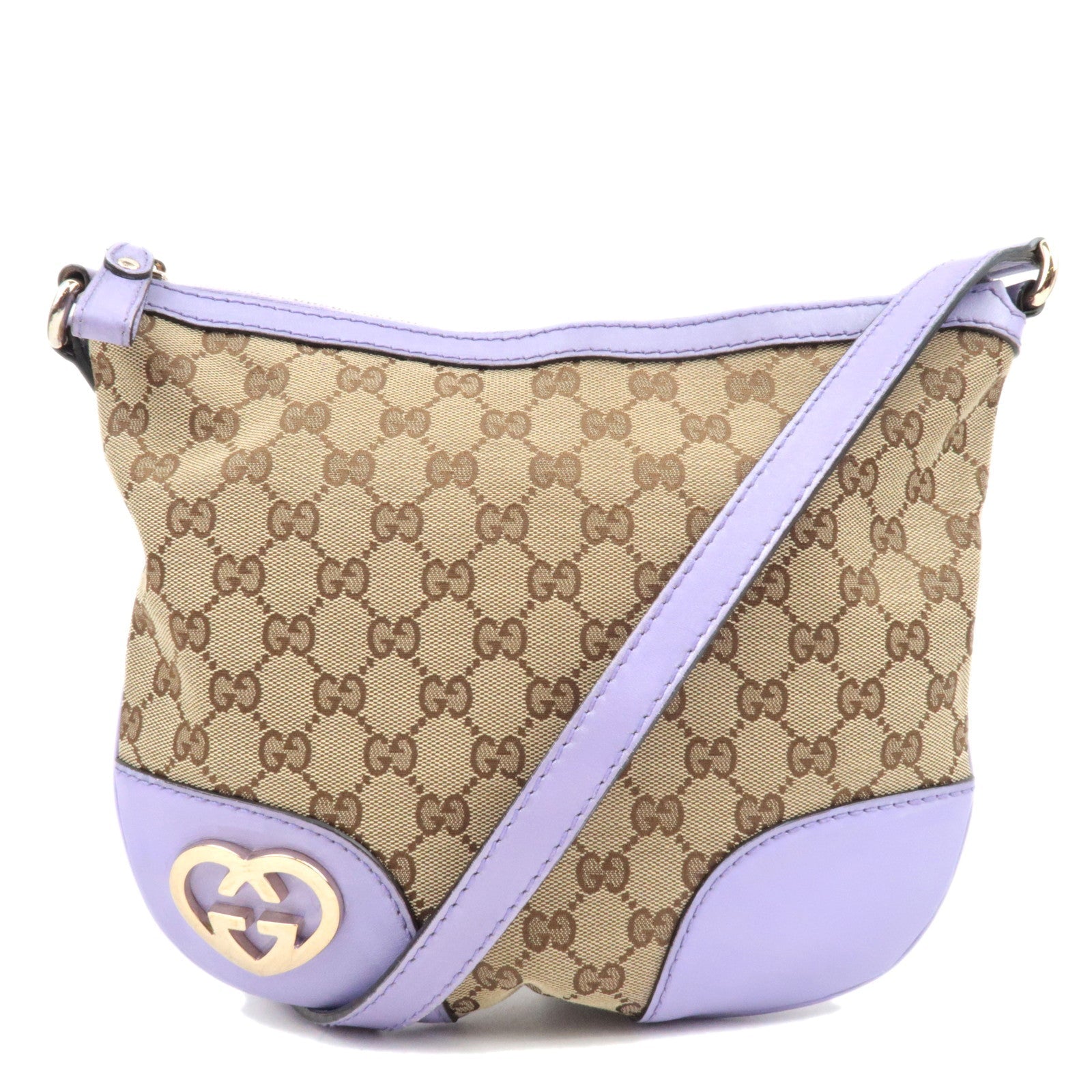 GUCCI Lovely GG Canvas Leather Shoulder Bag Beige Purple 25707283500