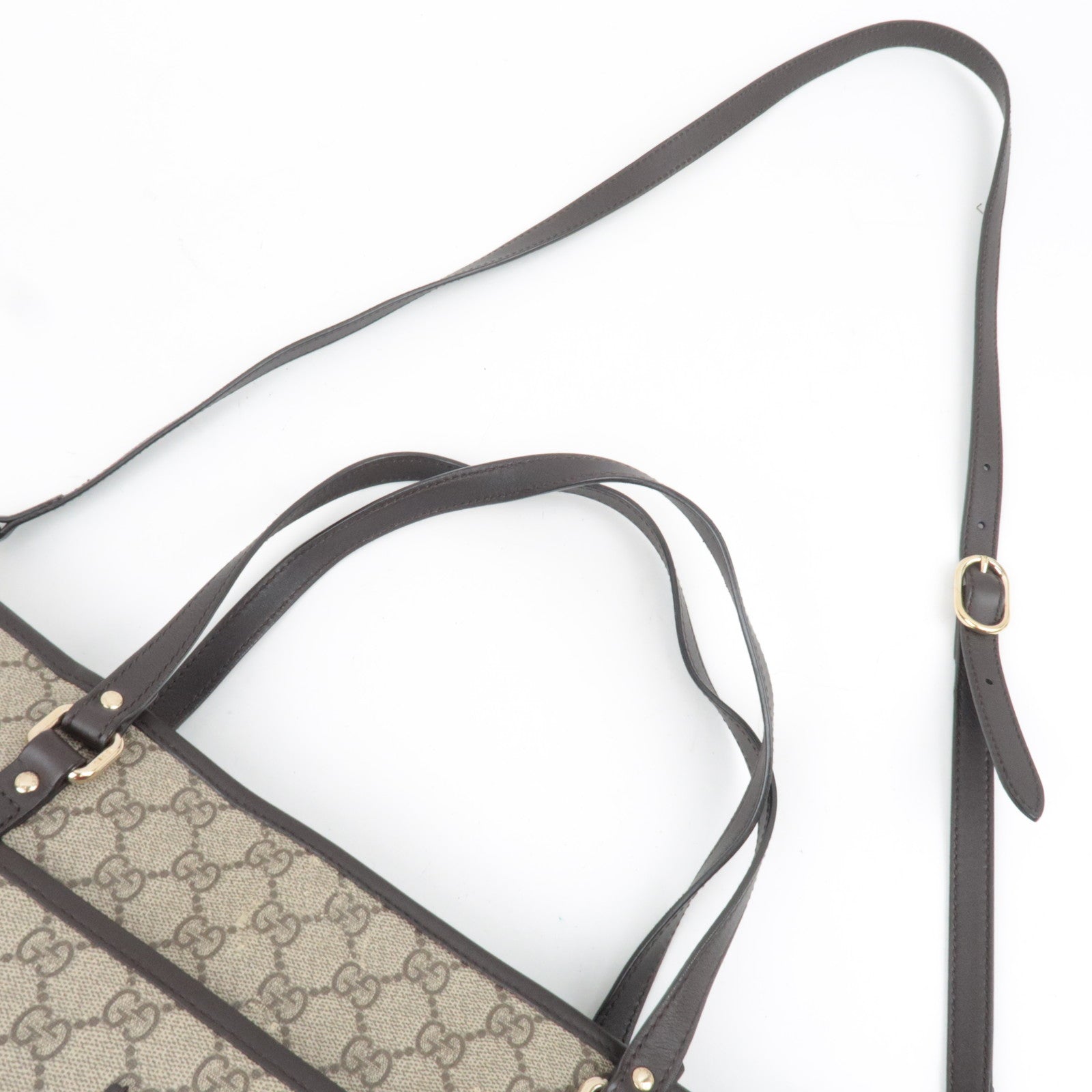 GUCCI 2Way Tote Bag GG Supreme Leather Beige Brown 388929 *Strap
