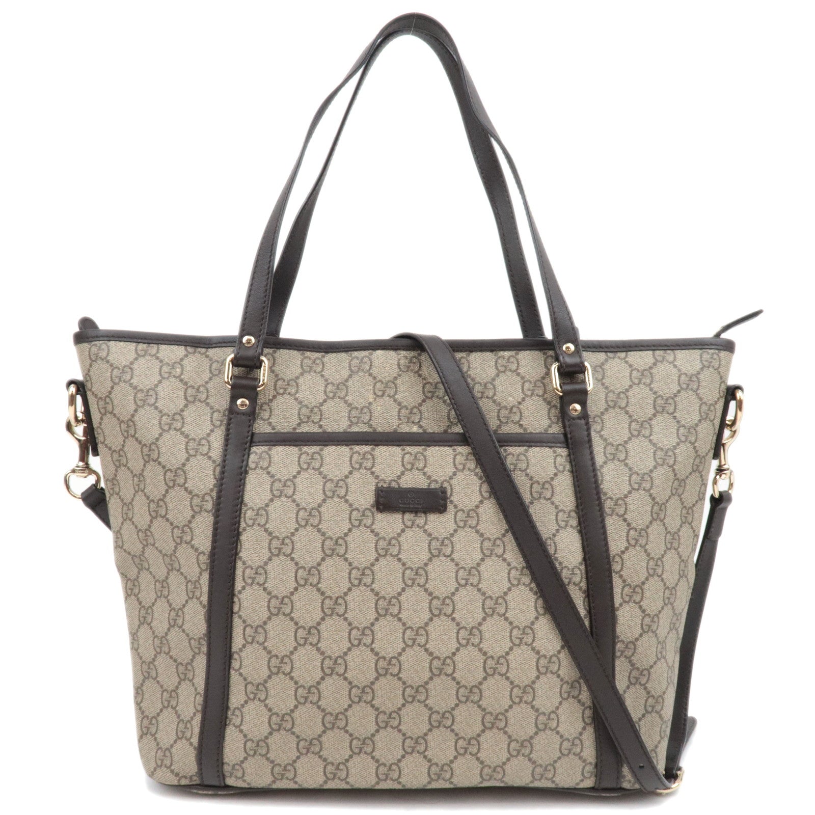 GUCCI 2Way Tote Bag GG Supreme Leather Beige Brown 388929 *Strap83508