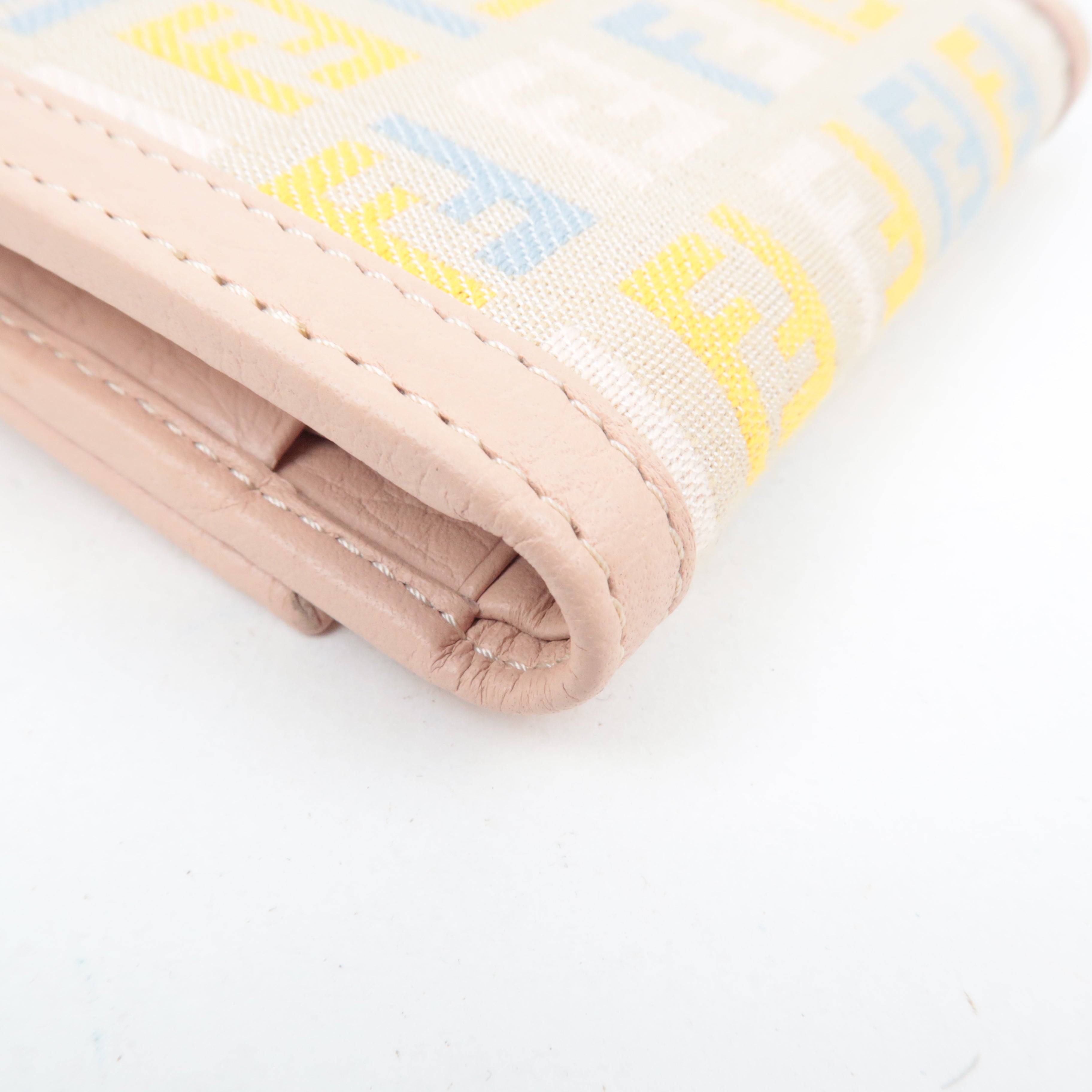 FENDI Zucchino Tri-Fold Wallet Canvas Leather Multicolor Beige 8M0177 *Dust bag