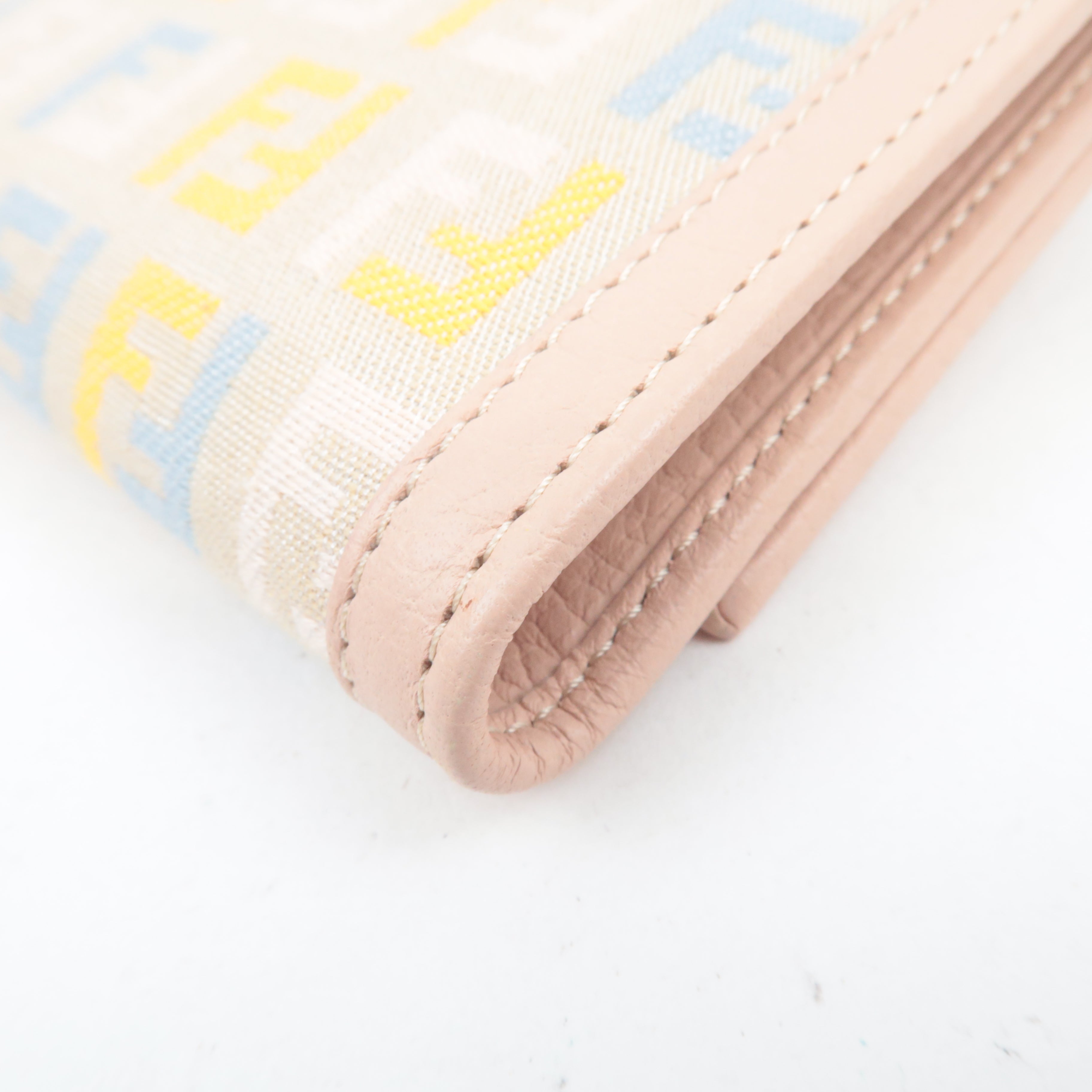 FENDI Zucchino Tri-Fold Wallet Canvas Leather Multicolor Beige 8M0177 *Dust bag