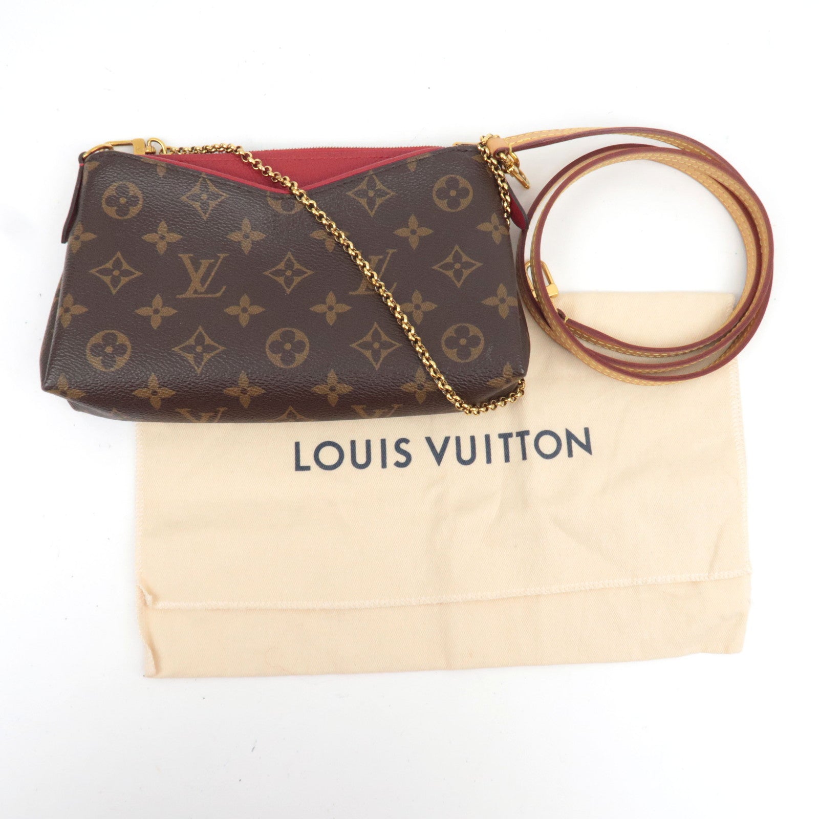 Louis Vuitton Monogram Pallas Clutch Shoulder Bag Cerise M41638 GI4156 *Dust bag, Strap