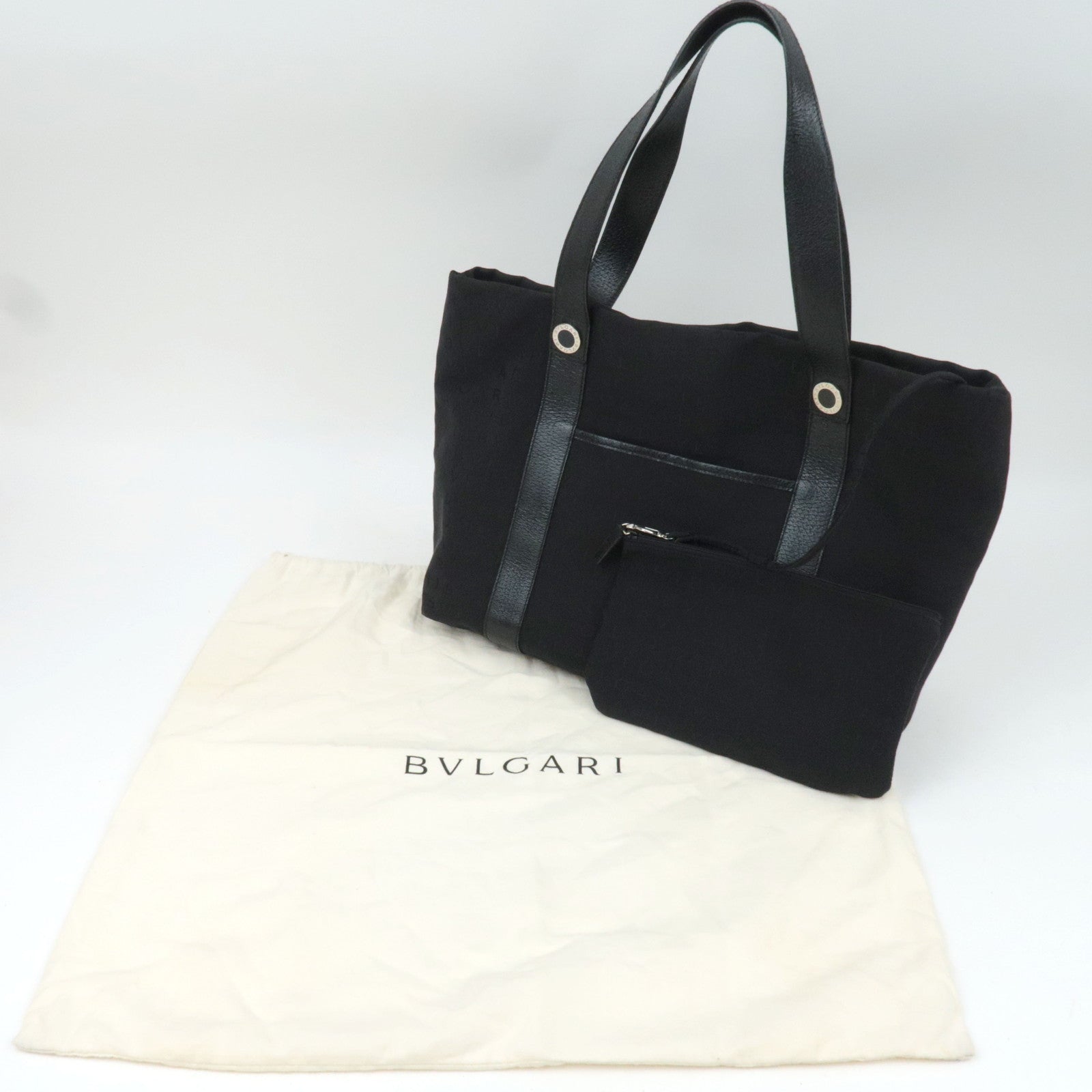 BVLGARI Logomania Tote Bag Canvas Leather Black *Dust bag, Pouch