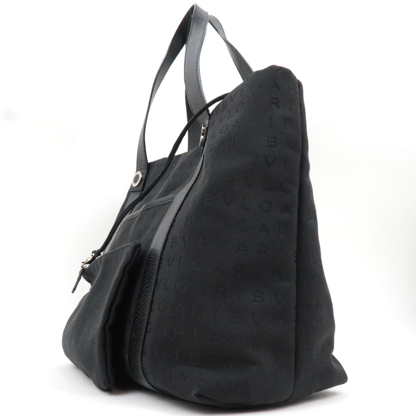 BVLGARI Logomania Tote Bag Canvas Leather Black *Dust bag, Pouch