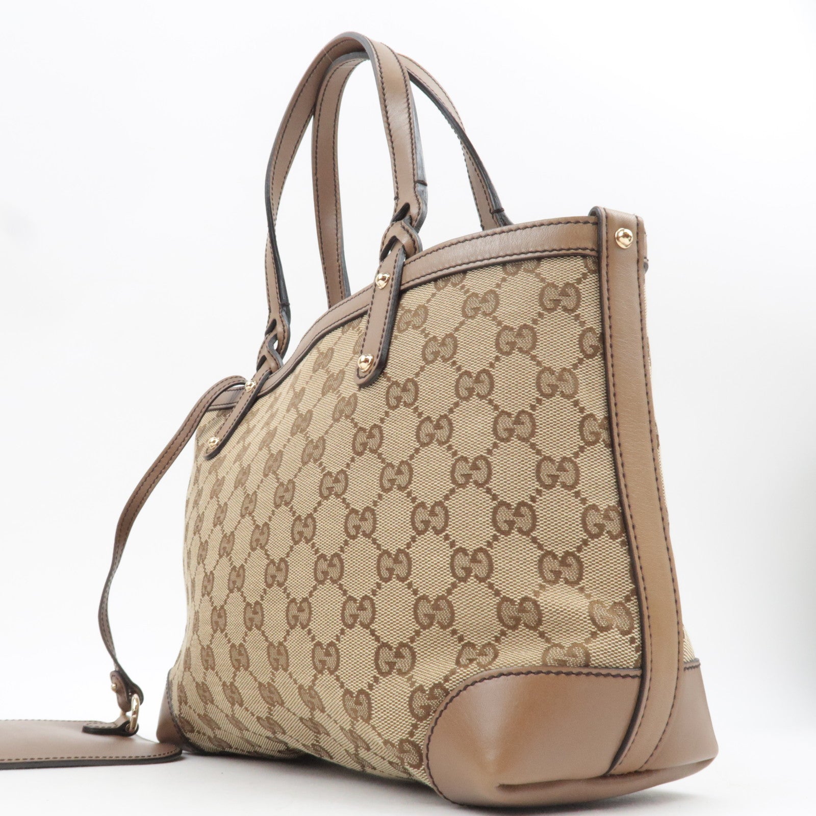 GUCCI Tote Bag GG Canvas Leather Beige Brown 269878 *Dust bag, Pouch