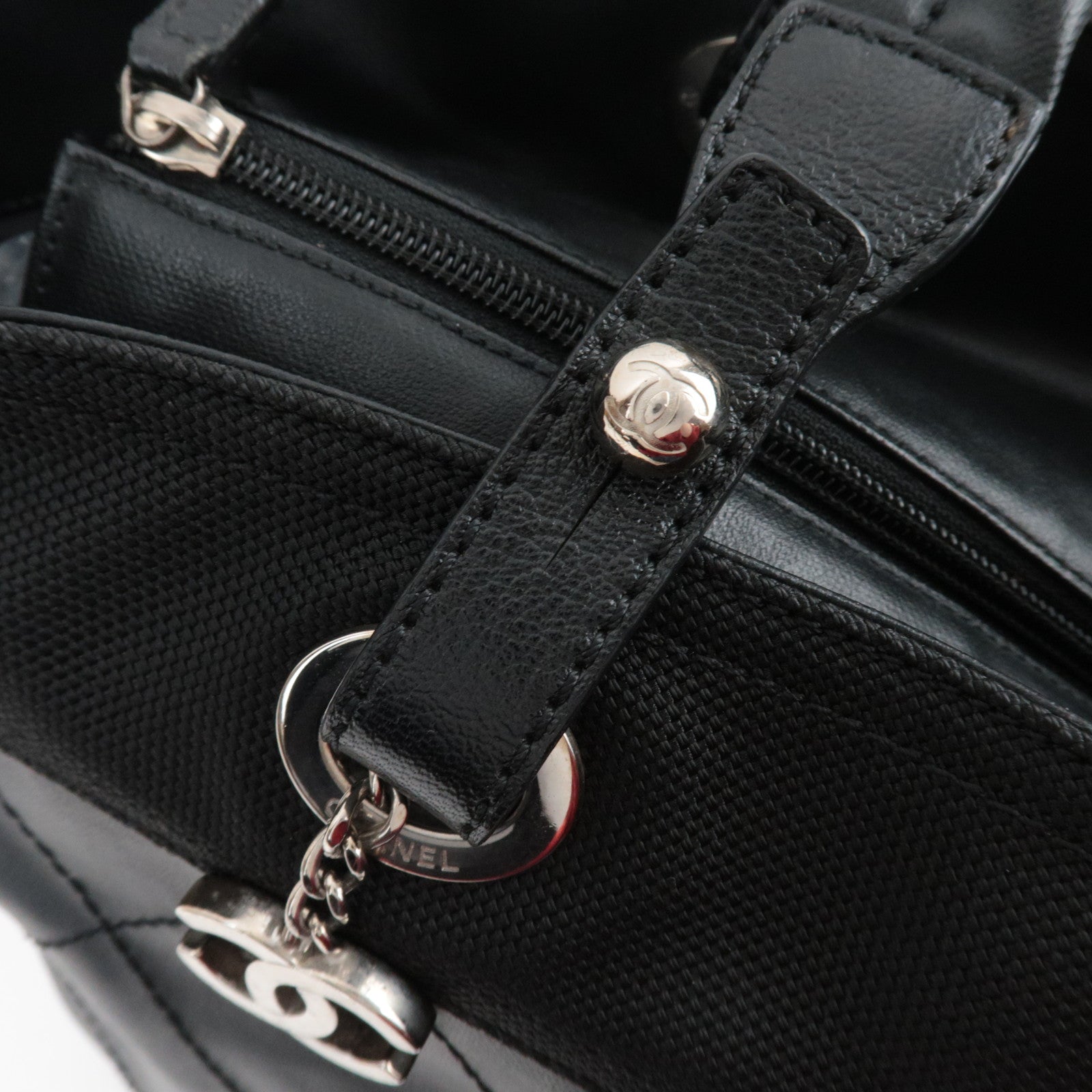 CHANEL Paris Biarritz Tote Bag MM Coated Canvas Leather Black Silver HDW 12195960