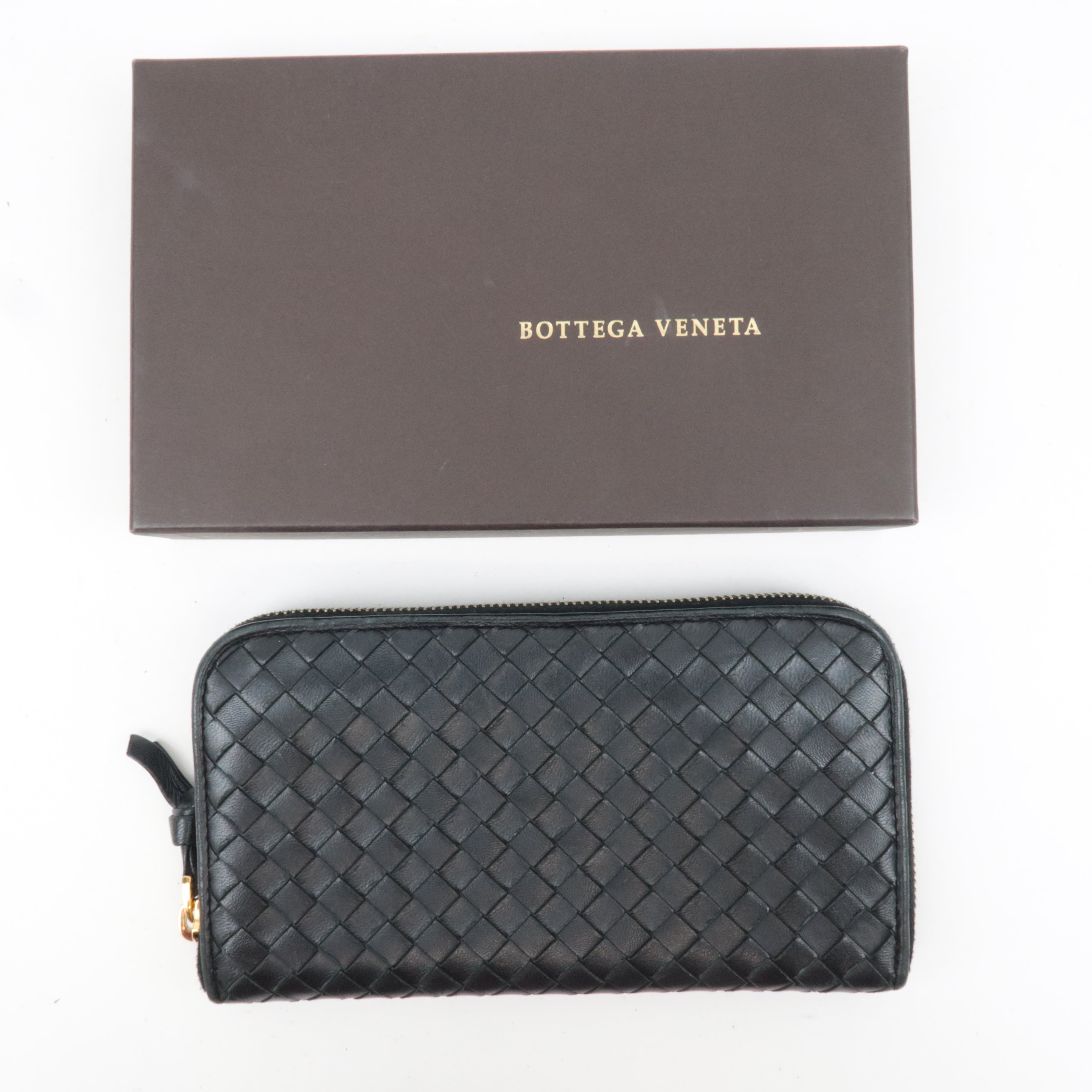BOTTEGA VENETA Intrecciato Leather Round Zipper Long Wallet Black 114076 *Box