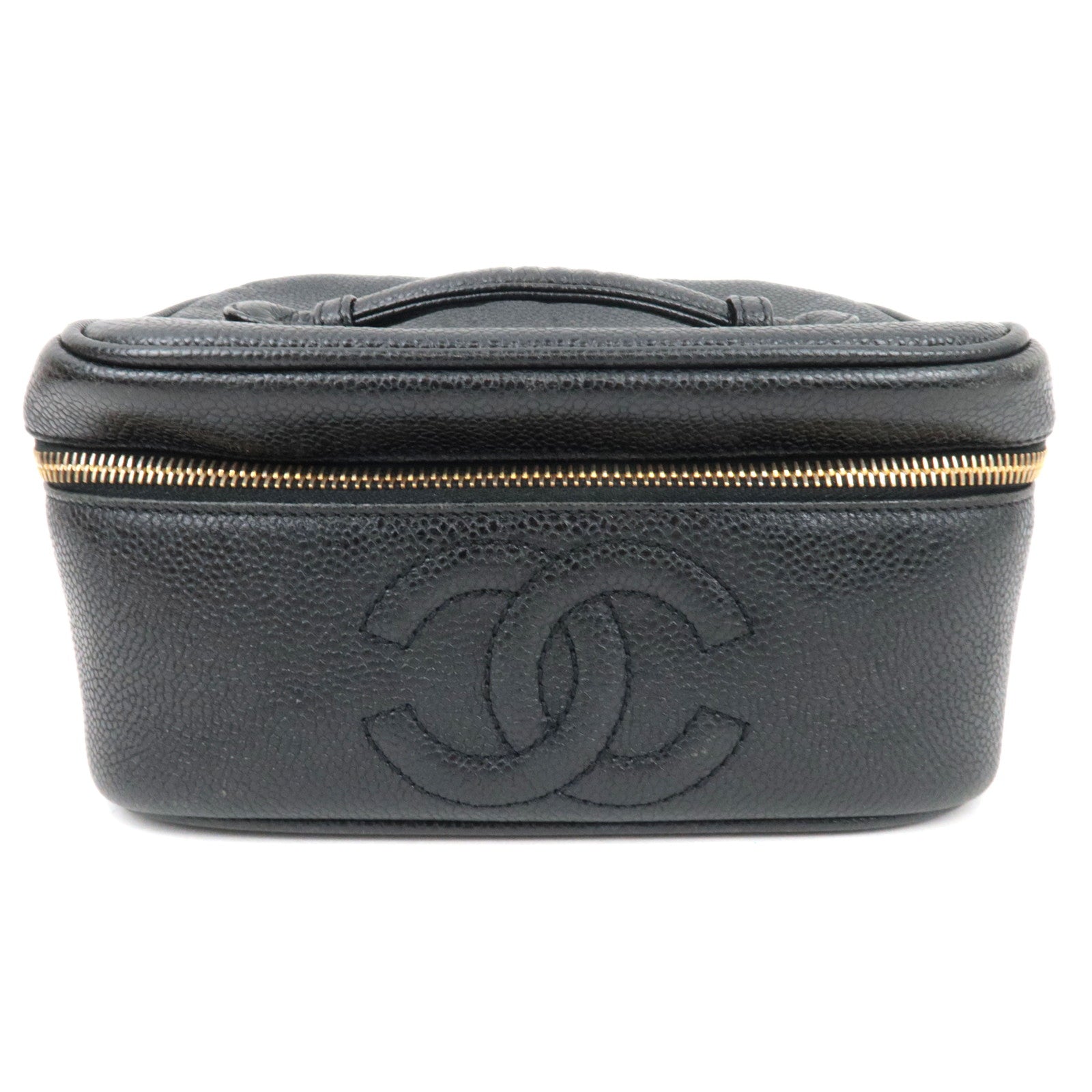 CHANEL Cocomark Vanity Bag Caviarskin Black Gold HDW A01997 3325954 *G card83617