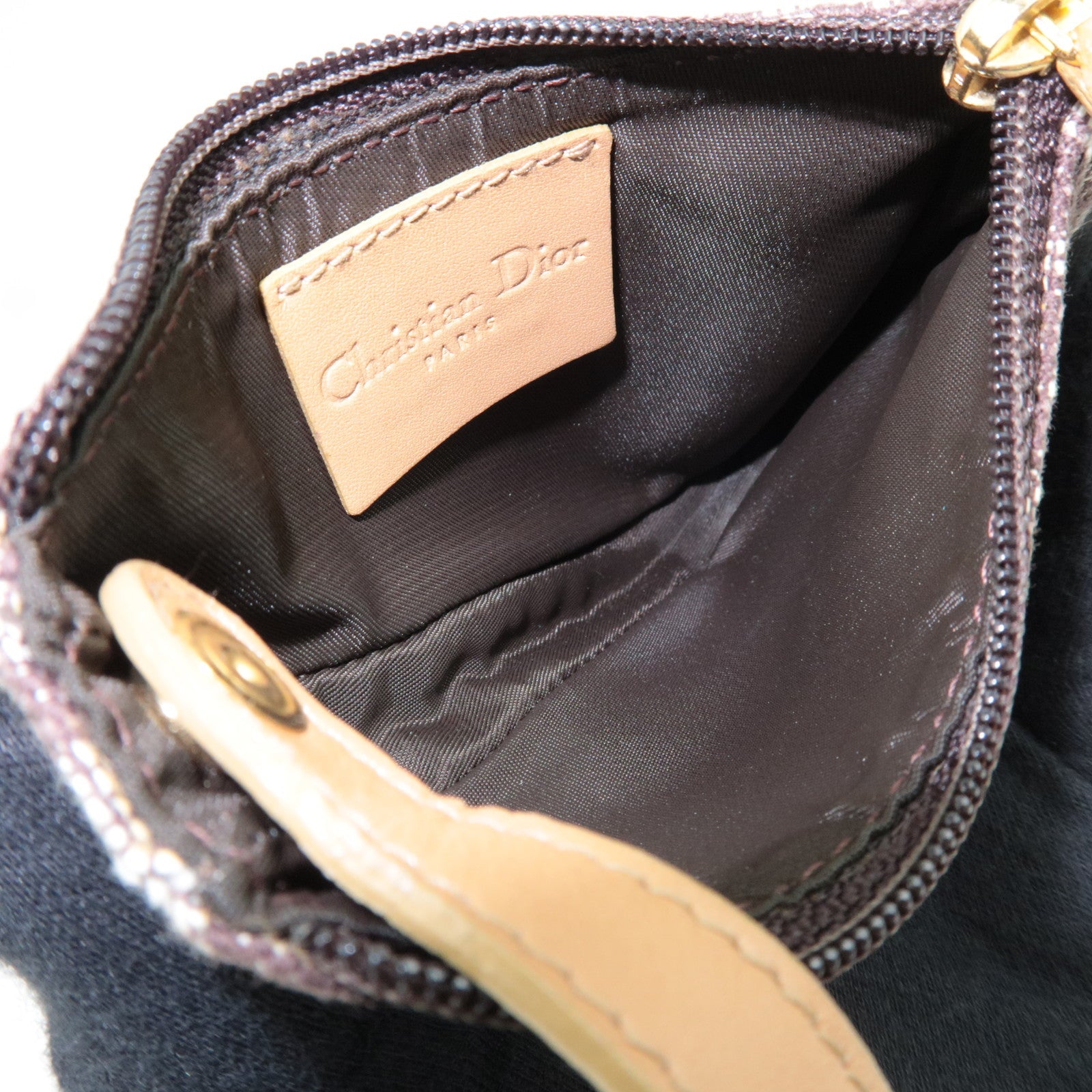 Christian Dior Trotter Saddle Coin Case Canvas Leather Brown