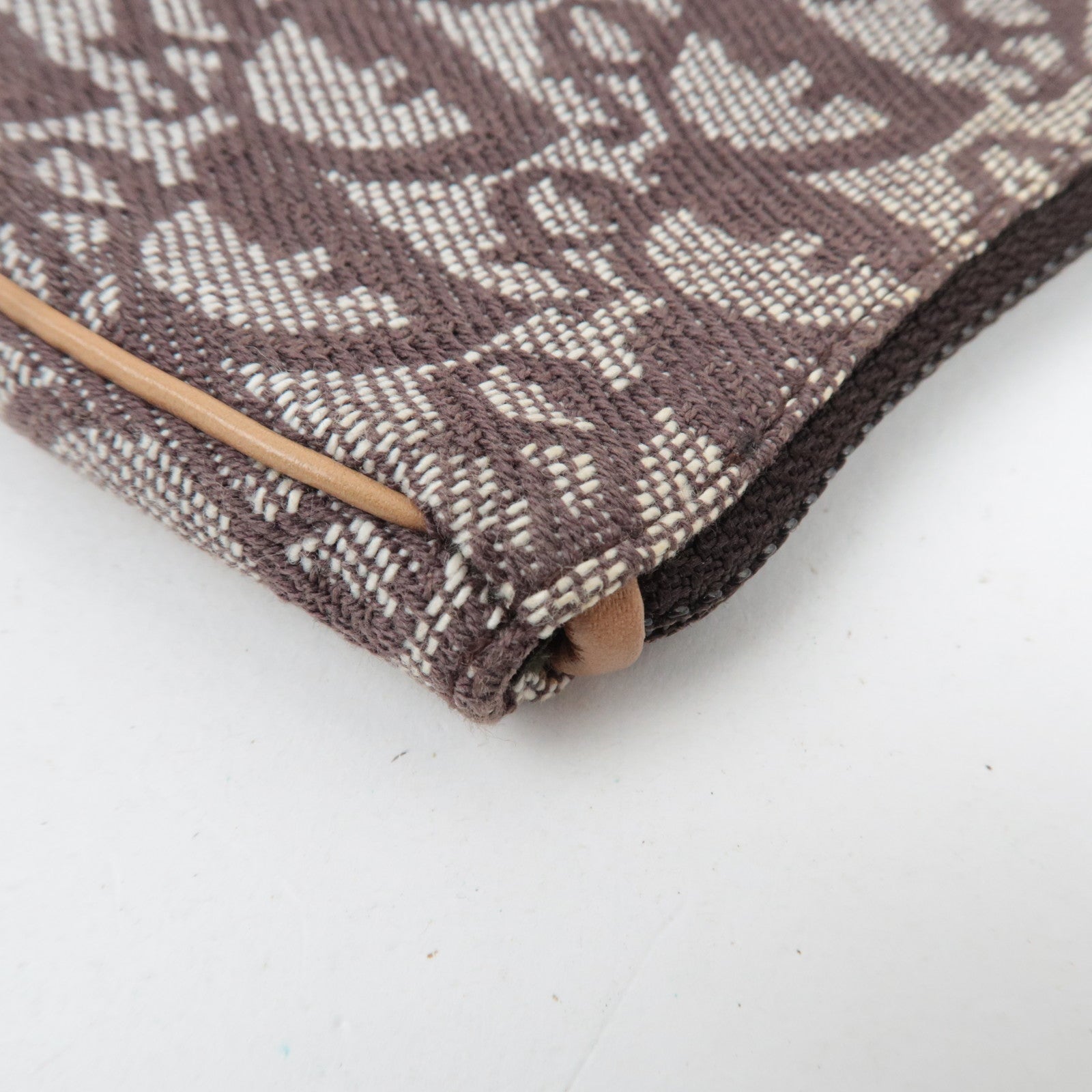 Christian Dior Trotter Saddle Coin Case Canvas Leather Brown