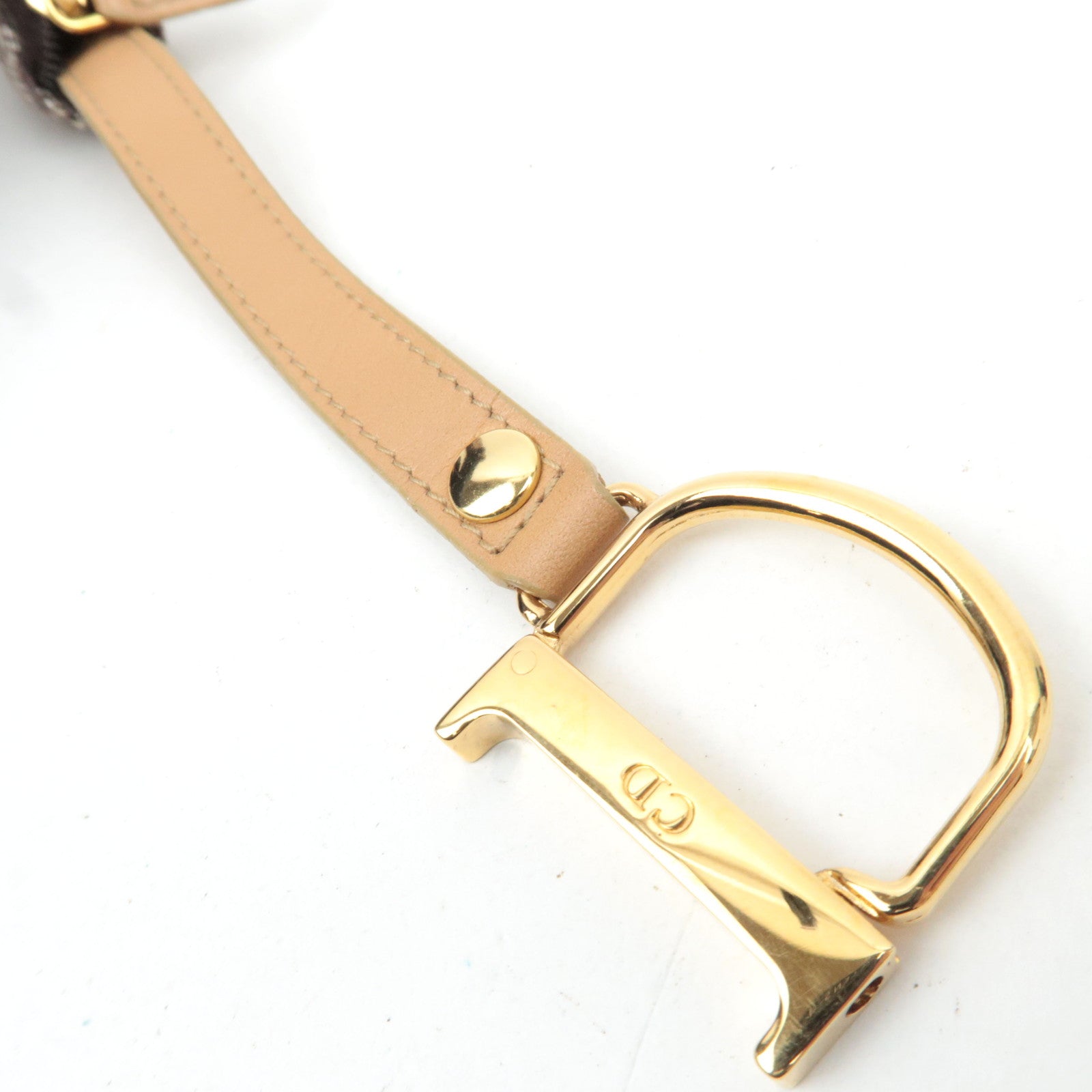 Christian Dior Trotter Saddle Coin Case Canvas Leather Brown