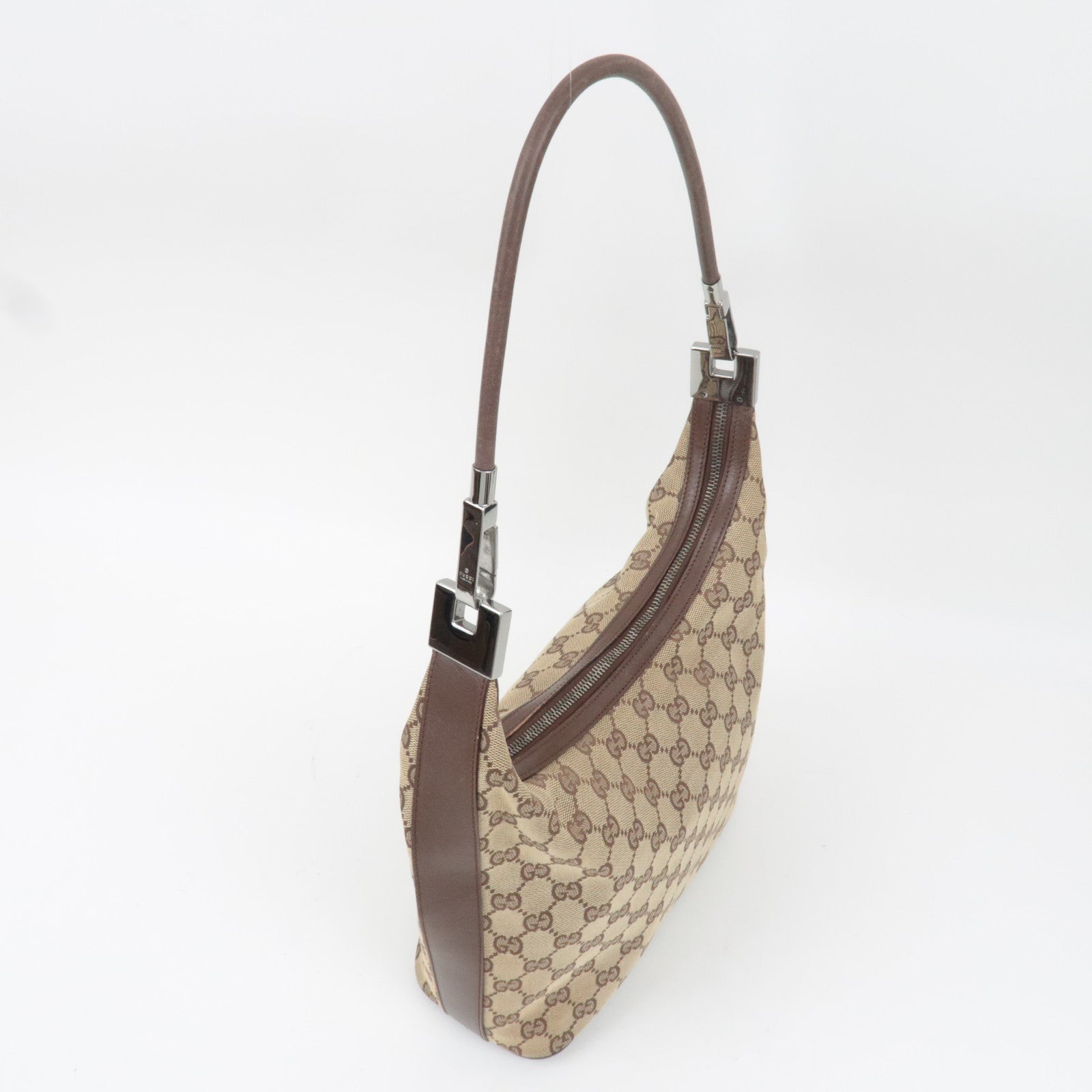 GUCCI Shoulder Bag GG Canvas Leather Beige Brown 01234