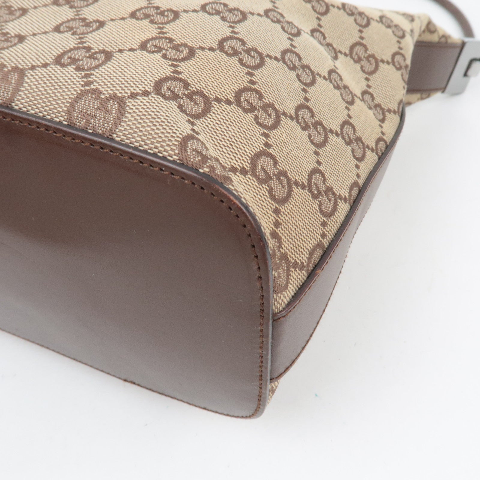 GUCCI Shoulder Bag GG Canvas Leather Beige Brown 01234