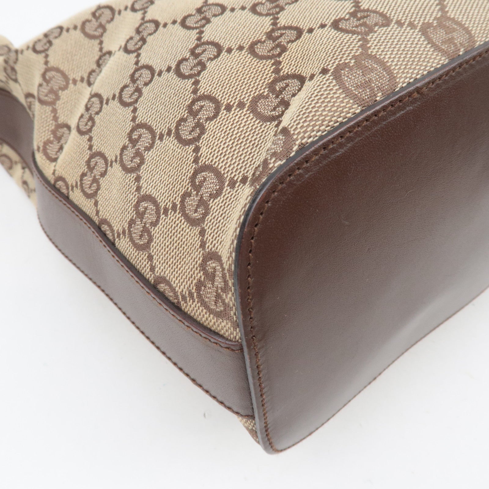 GUCCI Shoulder Bag GG Canvas Leather Beige Brown 01234