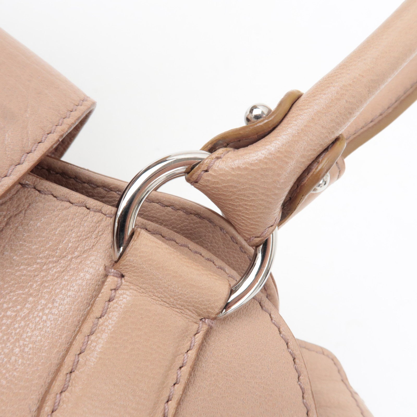 Ferragamo Gancini Shoulder Bag Leather Pink Beige