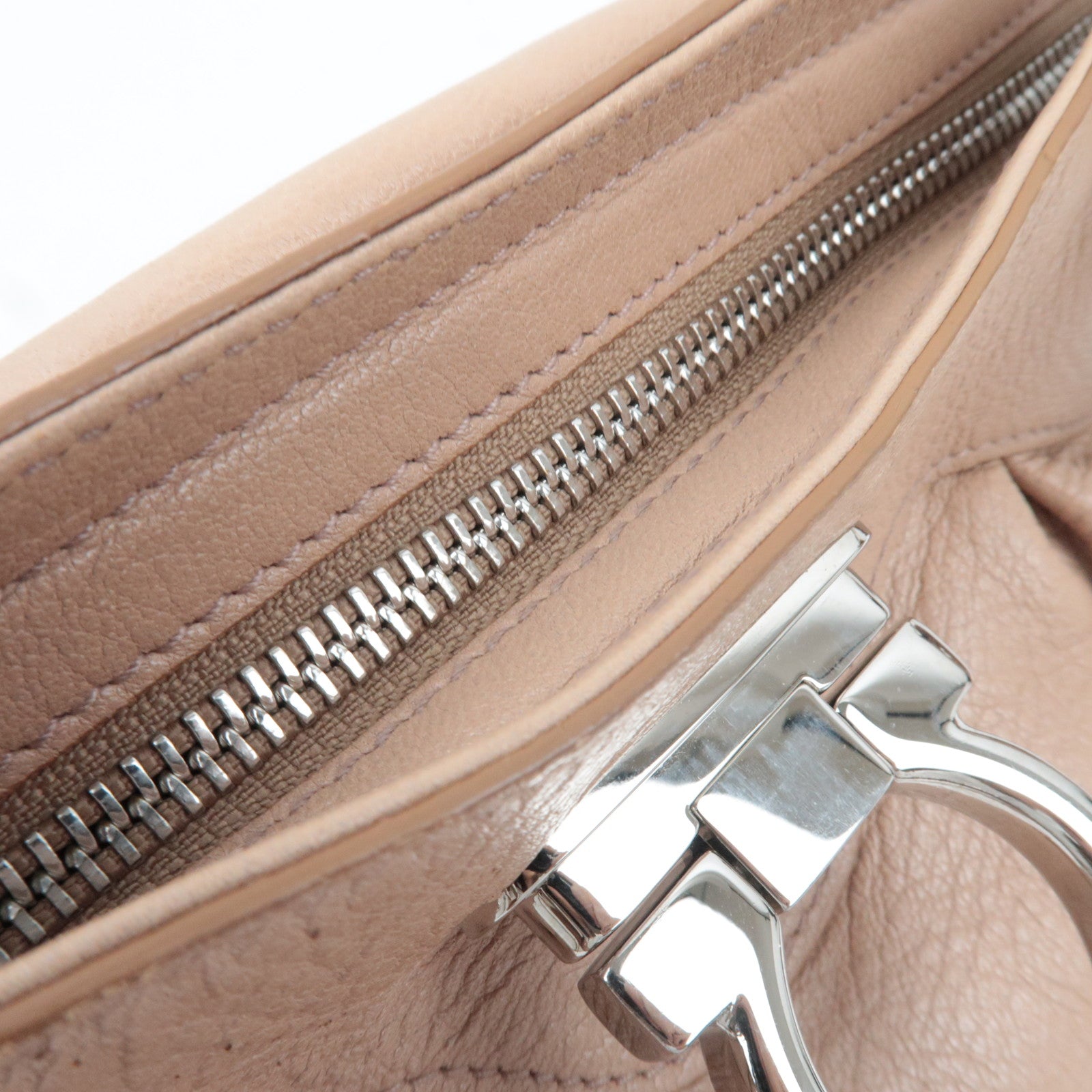 Ferragamo Gancini Shoulder Bag Leather Pink Beige