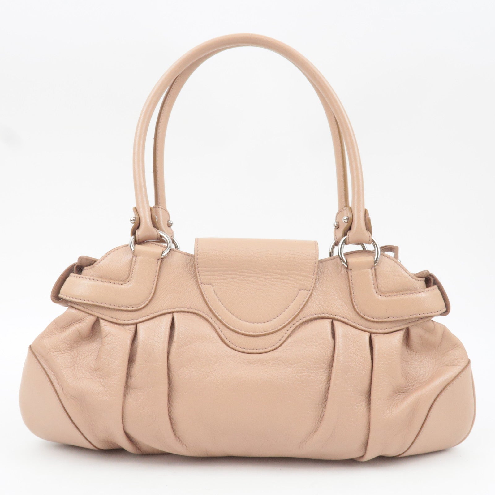 Ferragamo Gancini Shoulder Bag Leather Pink Beige