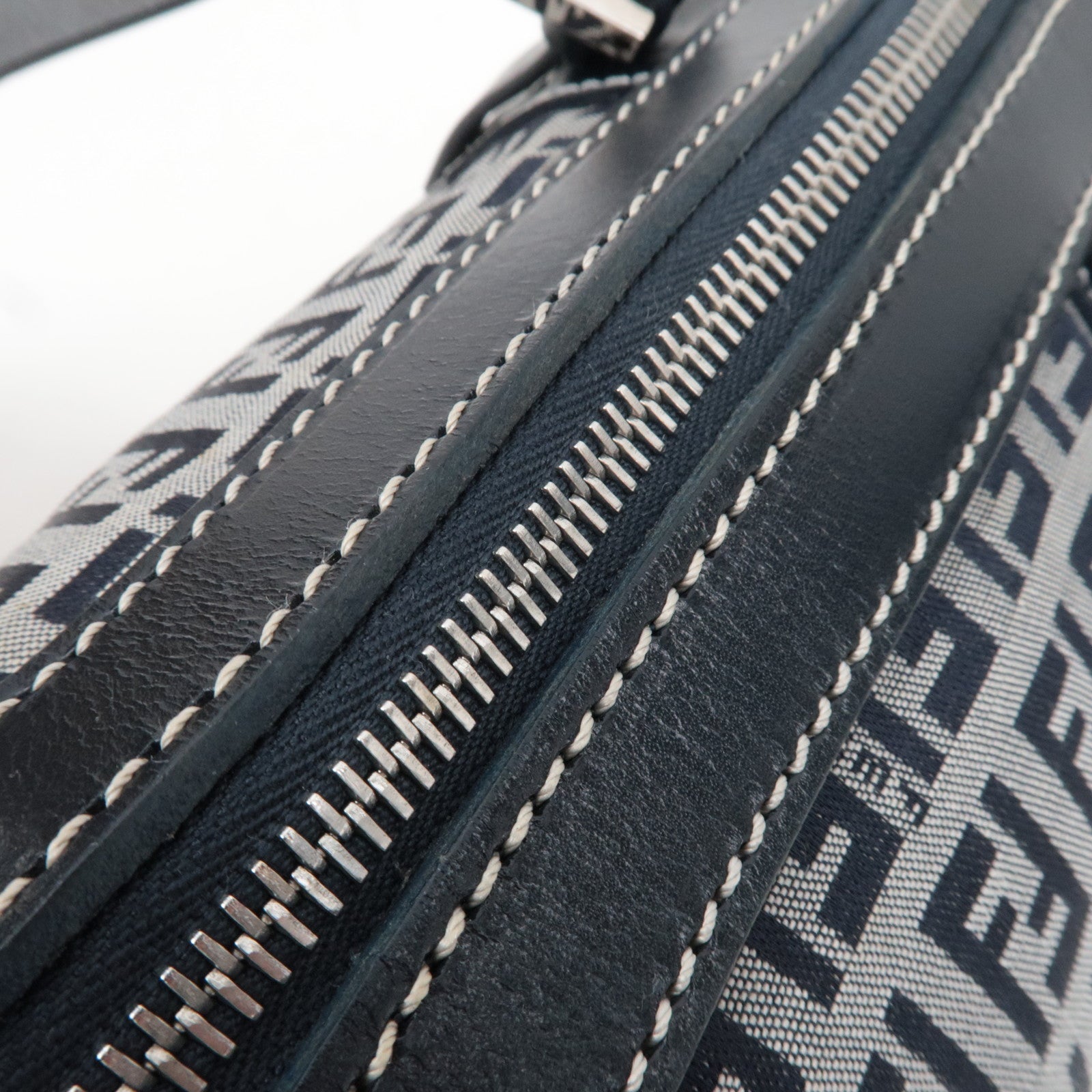 FENDI Zucchino Handbag Canvas Leather Navy 16558 *Dust bag