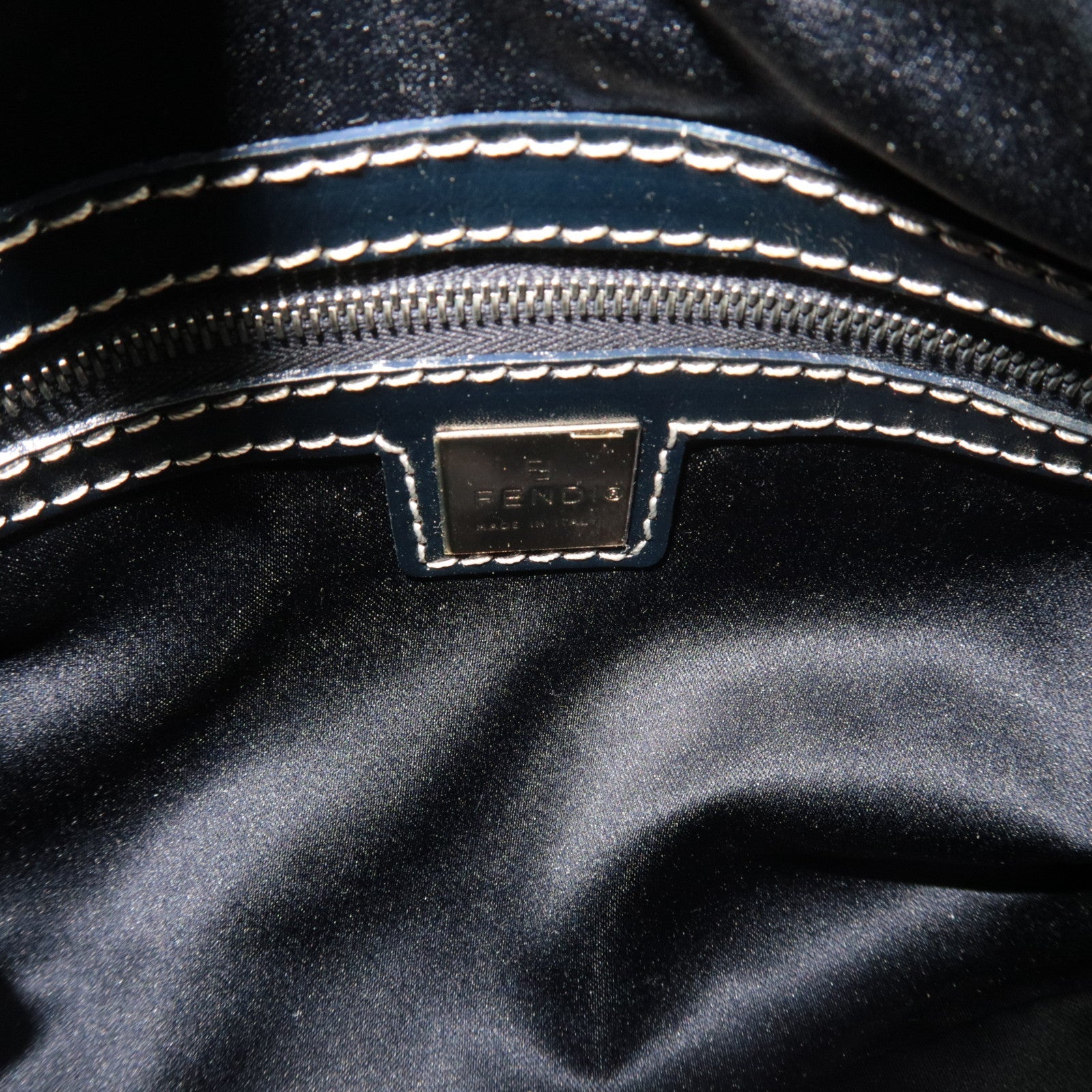 FENDI Zucchino Handbag Canvas Leather Navy 16558 *Dust bag