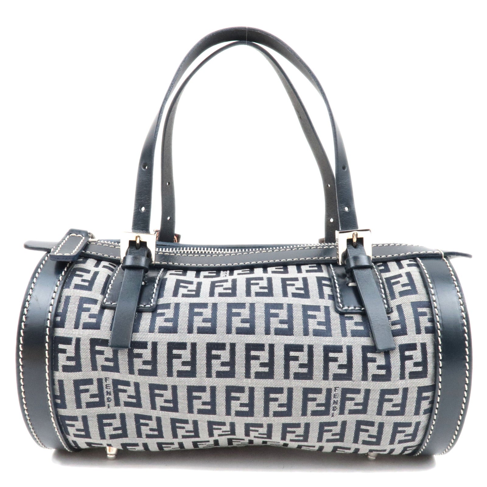 FENDI Zucchino Handbag Canvas Leather Navy 16558 *Dust bag83670