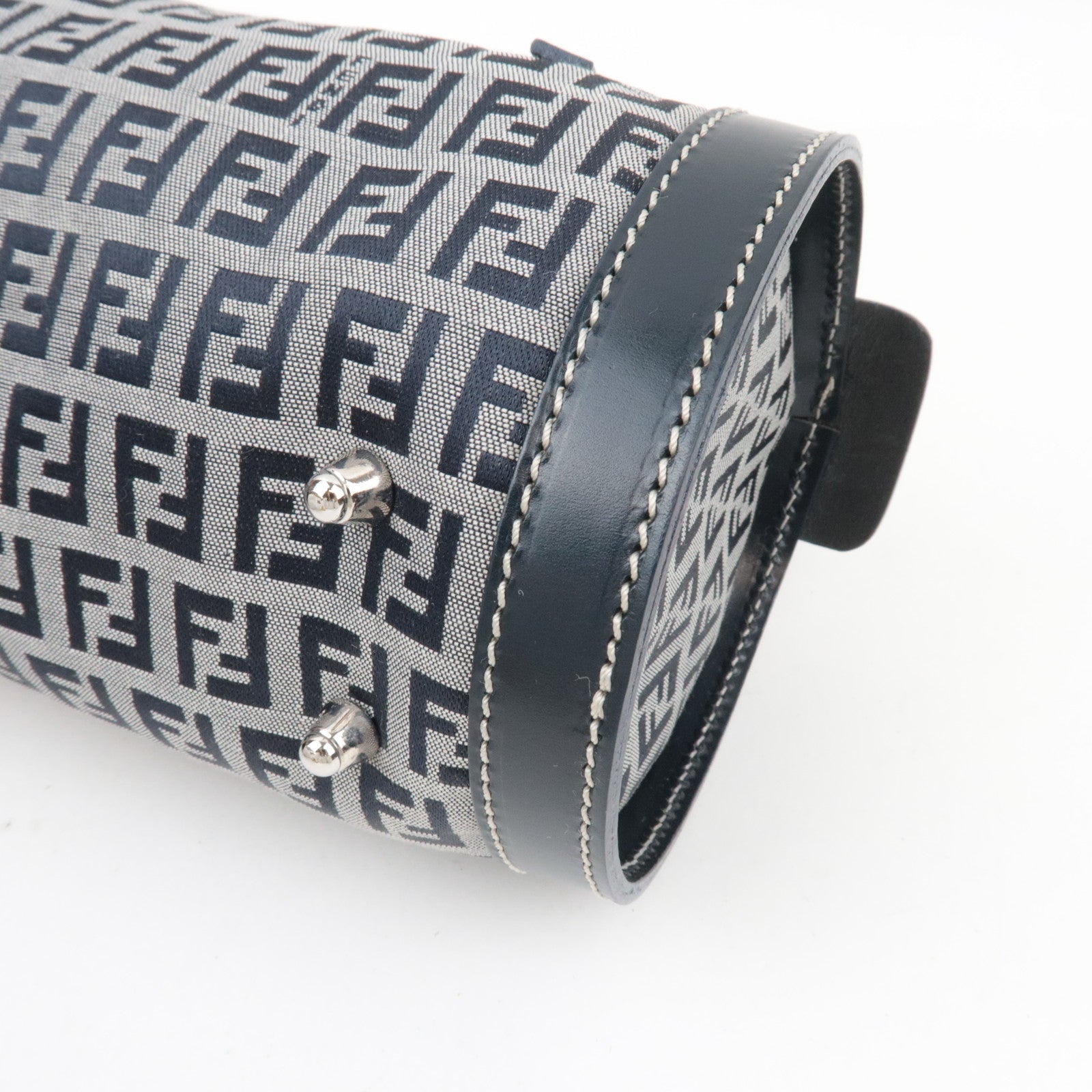 FENDI Zucchino Handbag Canvas Leather Navy 16558 *Dust bag