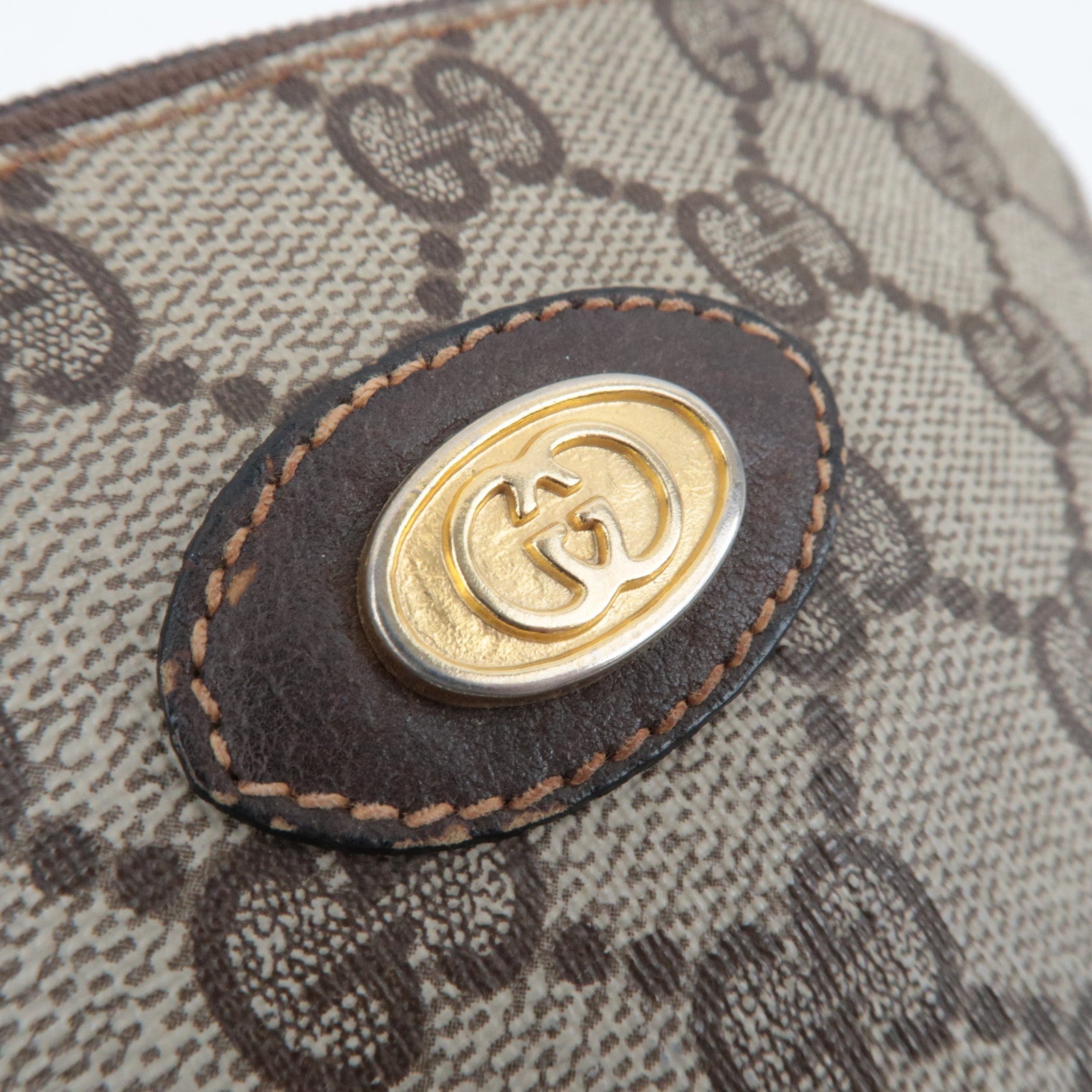 GUCCI Small Pouch GG Plus Leather Beige Brown 89.01.017
