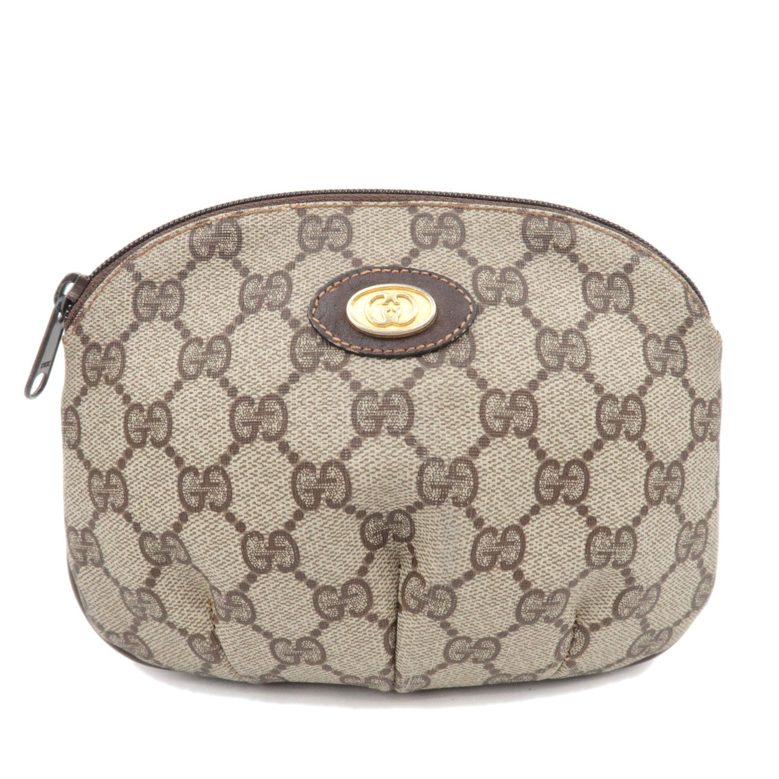 GUCCI Small Pouch GG Plus Leather Beige Brown 89.01.01783673