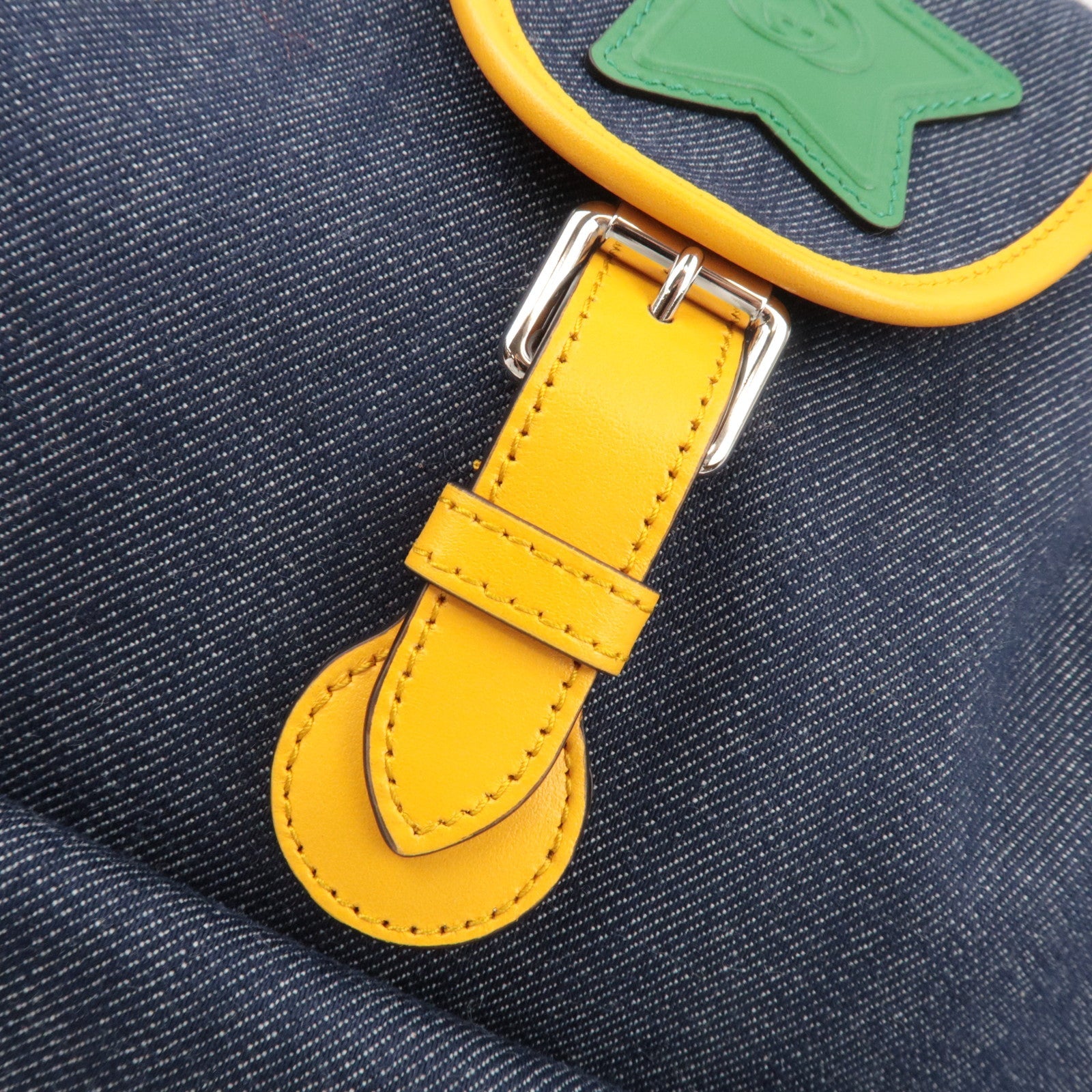 GUCCI Children's Backpack Denim Leather Navy Green Yellow 705169 *Dust bag