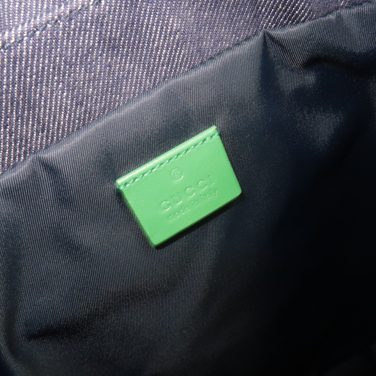 GUCCI Children's Backpack Denim Leather Navy Green Yellow 705169 *Dust bag