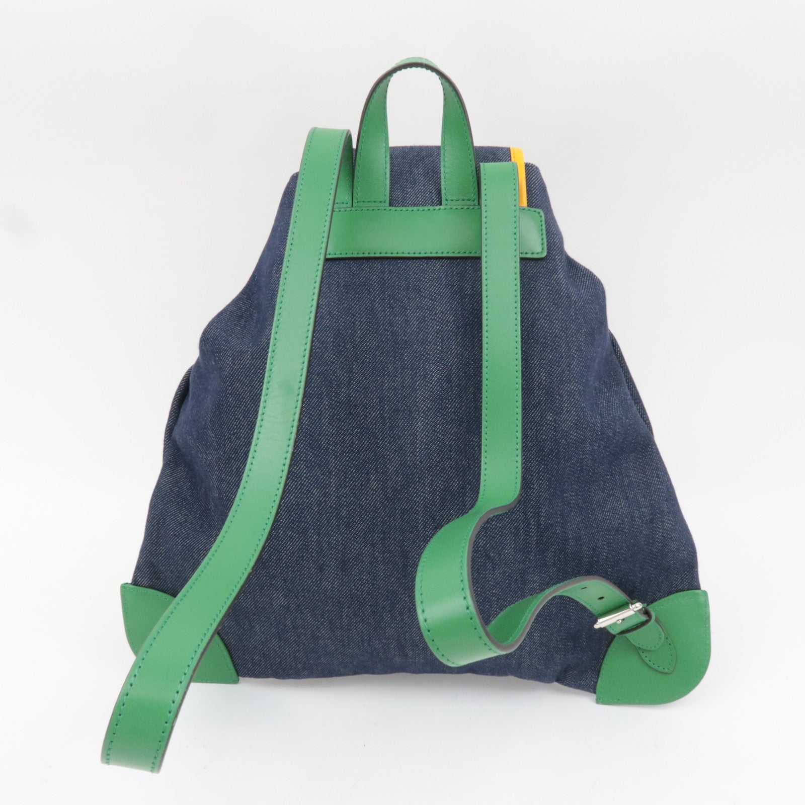 GUCCI Children's Backpack Denim Leather Navy Green Yellow 705169 *Dust bag
