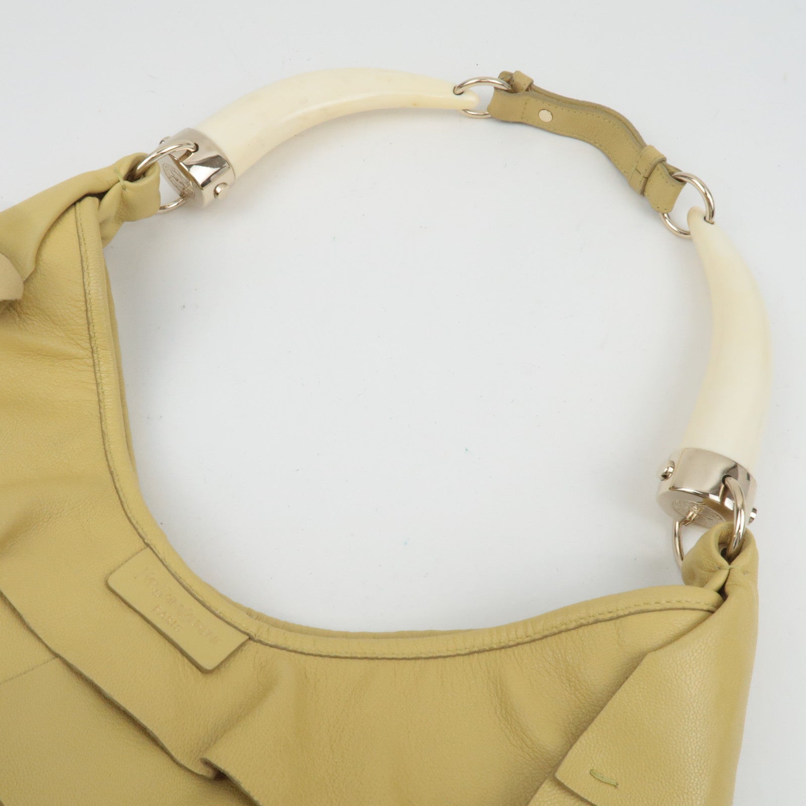SAINT LAURENT YSL Saint Tropez Ruffle Leather Shoulder Bag Yellow 129132 *Dust bag