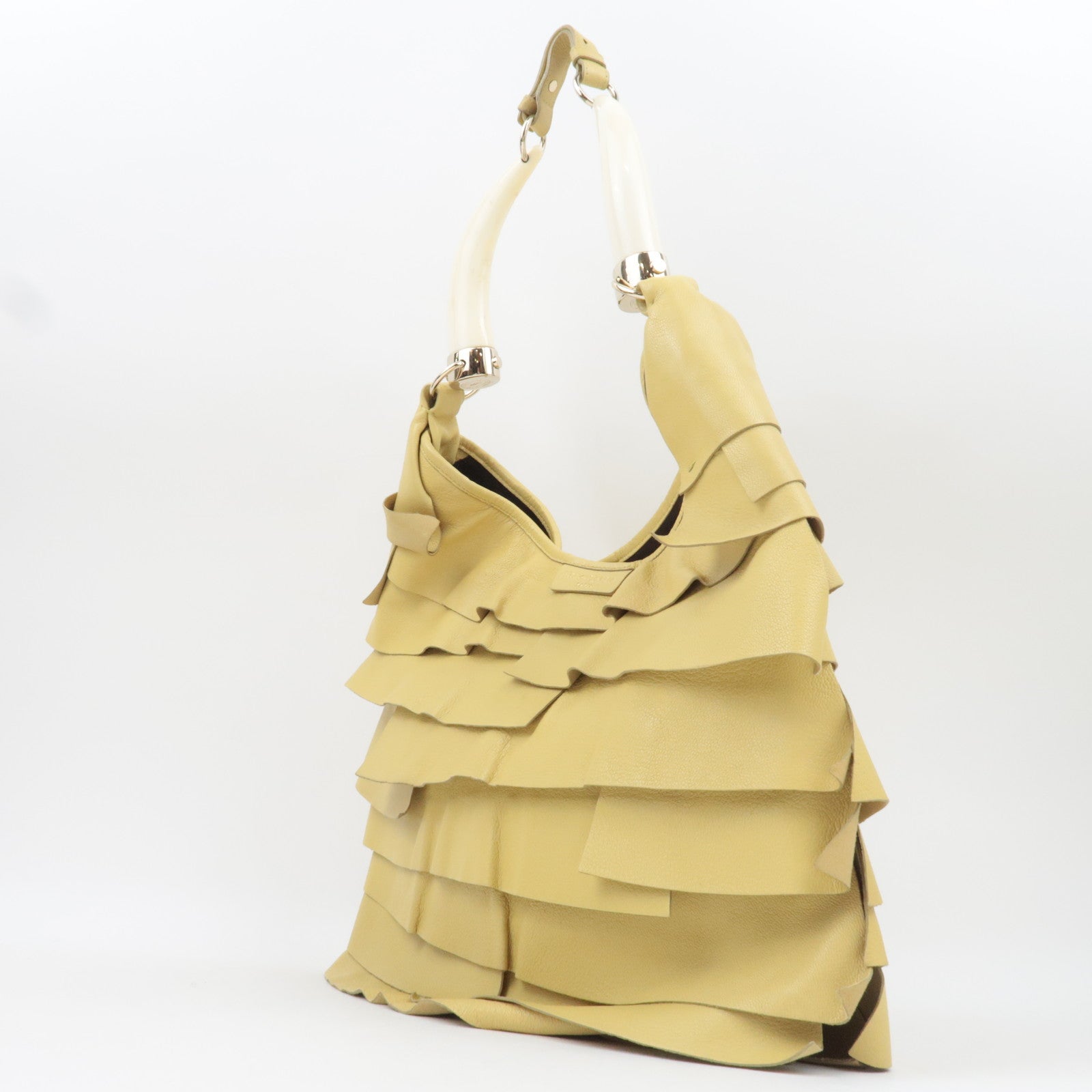 SAINT LAURENT YSL Saint Tropez Ruffle Leather Shoulder Bag Yellow 129132 *Dust bag