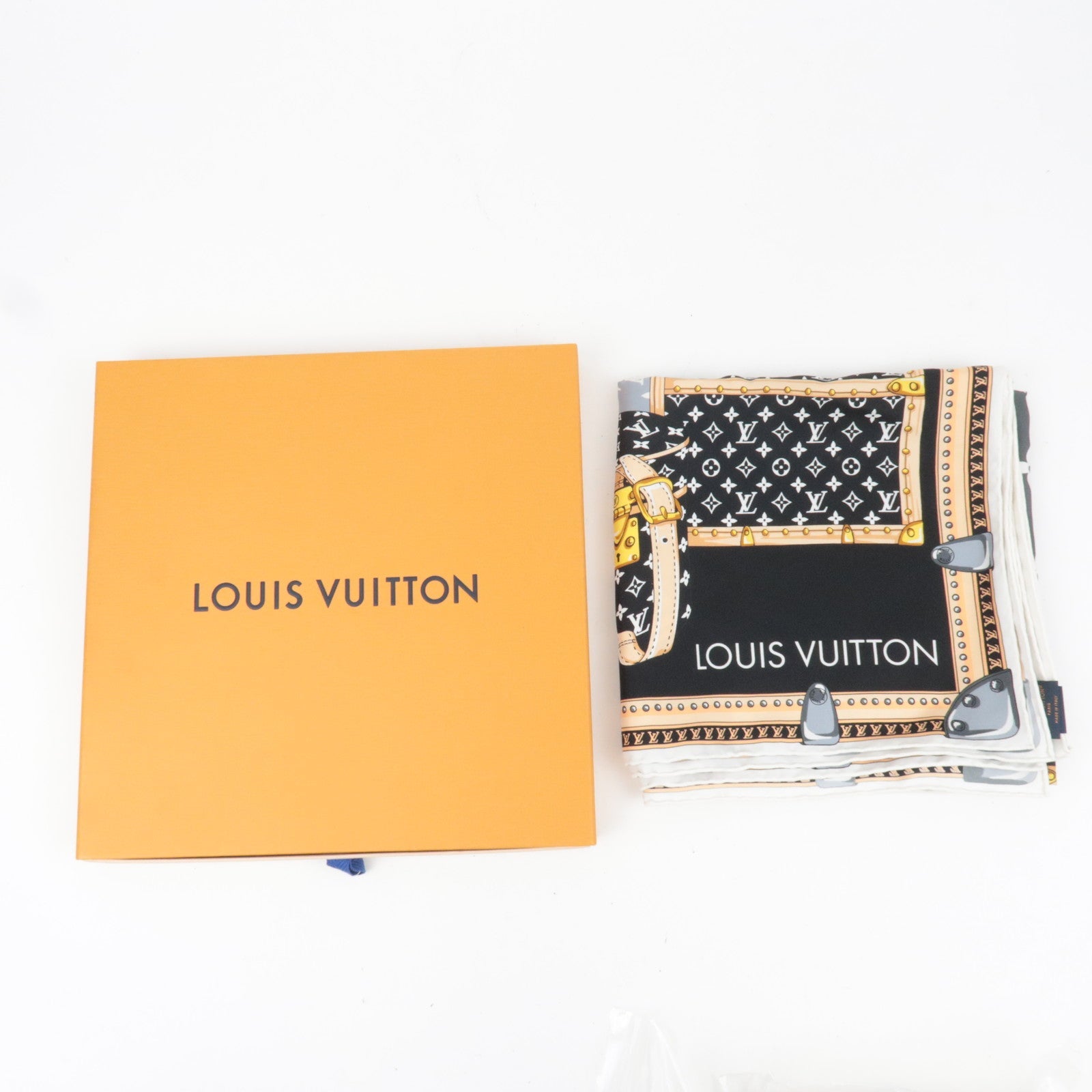 Louis Vuitton Carre Let's Go Scarf Size S 100% Silk Black M76459 OS2243 *Box