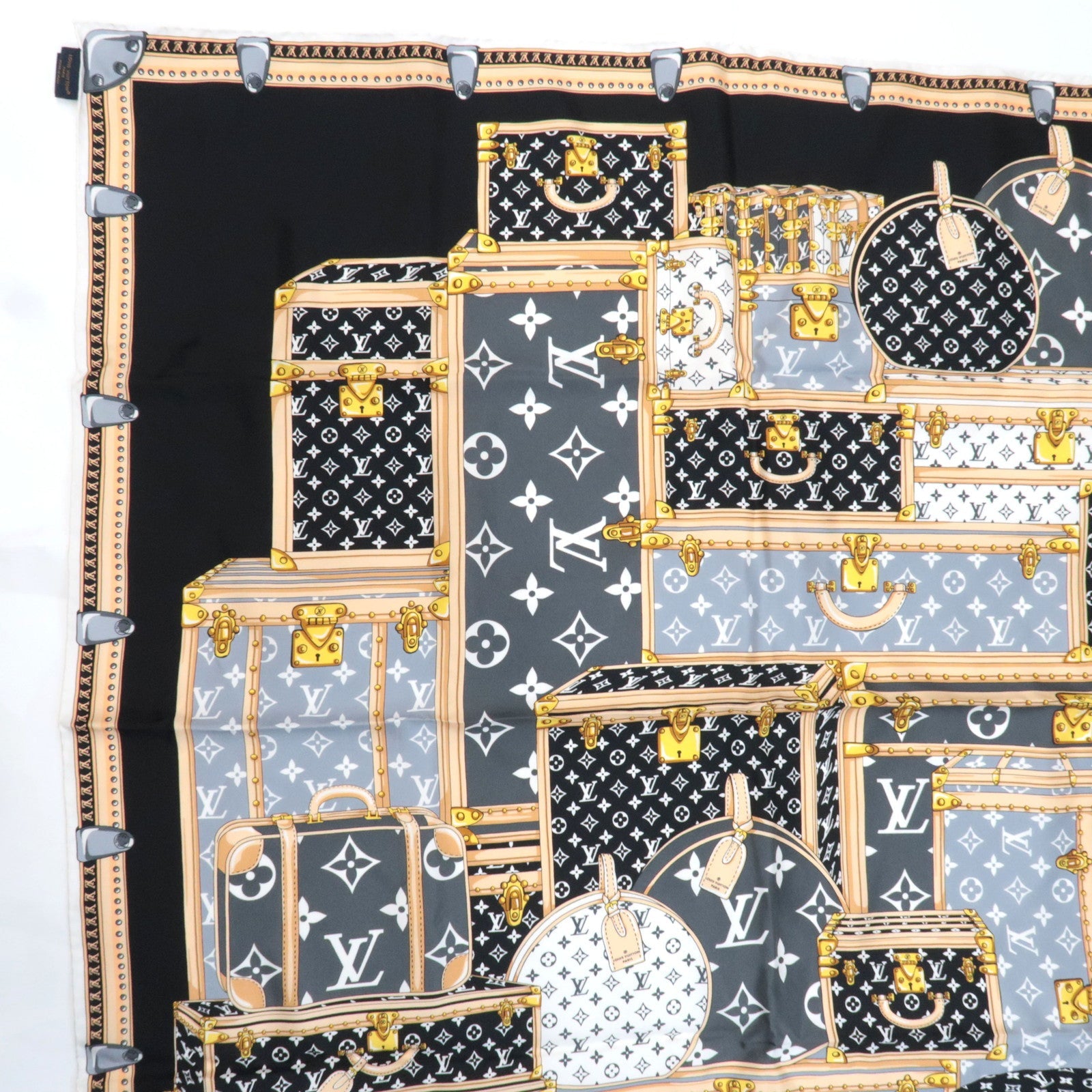 Louis Vuitton Carre Let's Go Scarf Size S 100% Silk Black M76459 OS2243 *Box