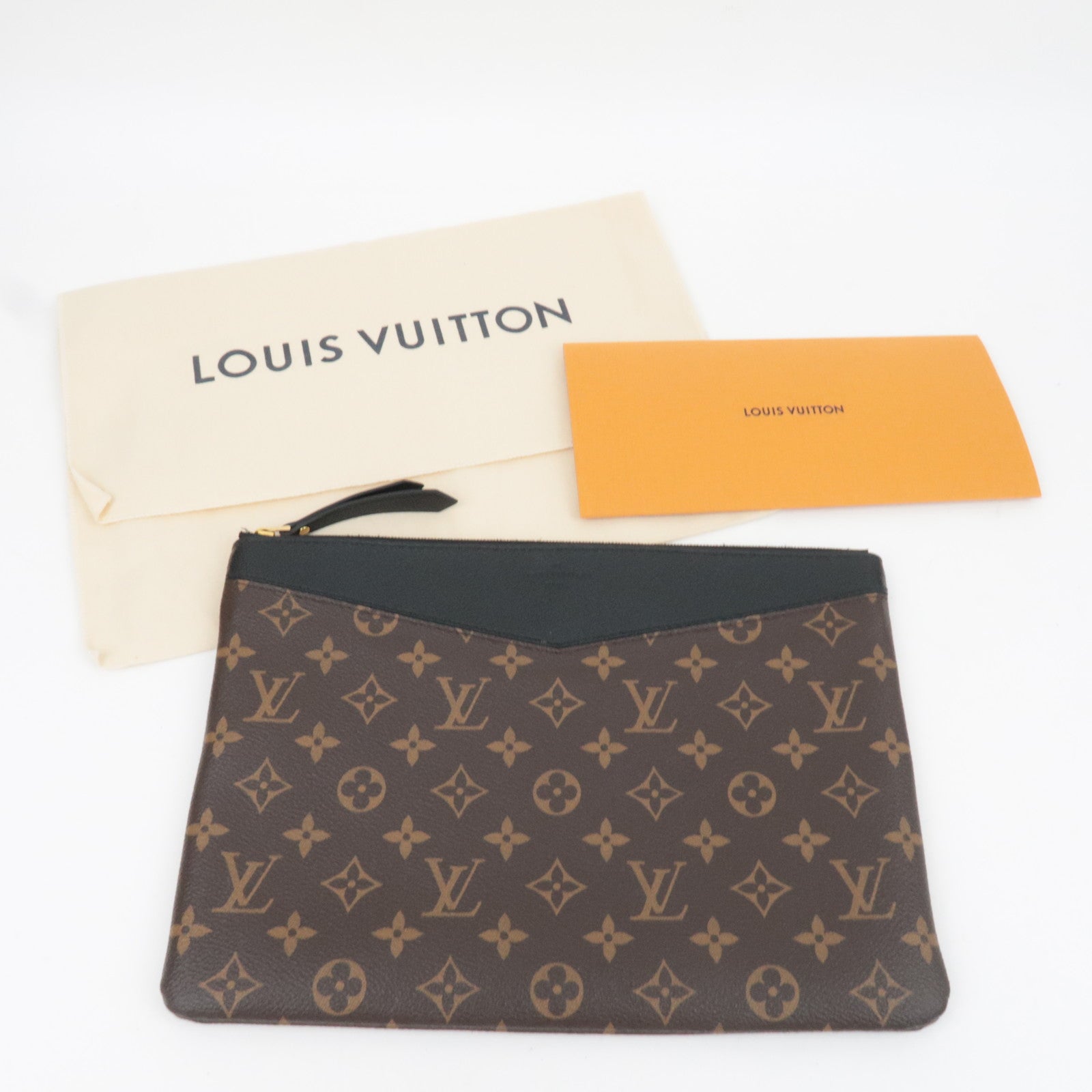 Louis Vuitton Monogram Macassar Daily Pouch Clutch Bag Noir M62048 TN0159 *Dust bag
