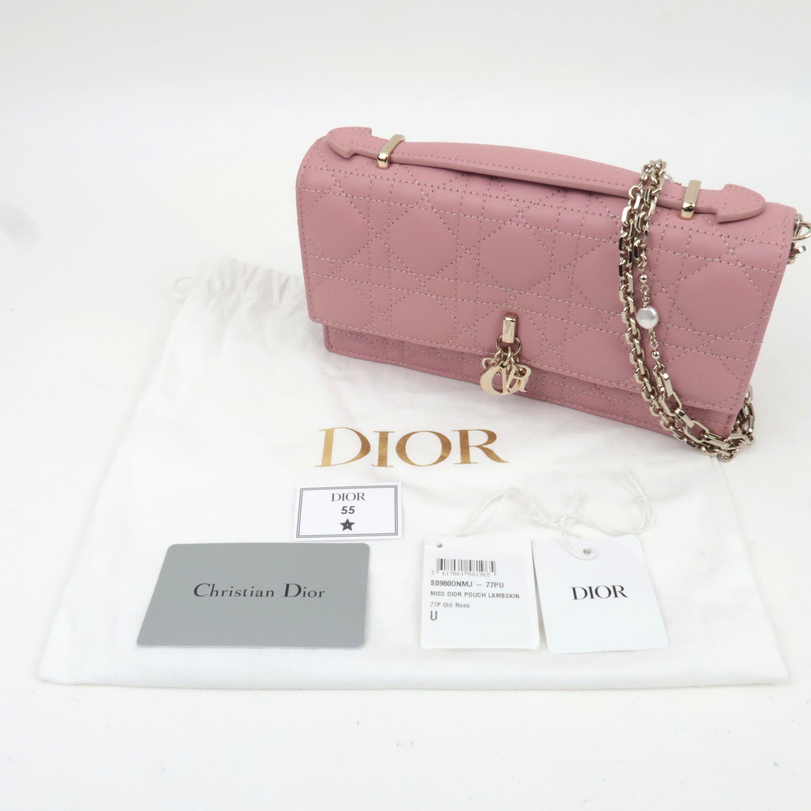 Christian Dior Cannage My Dior Lambskin Mini Chain Bag Pink Gold HDW S0980ONMJ *Dust bag, Chain strap