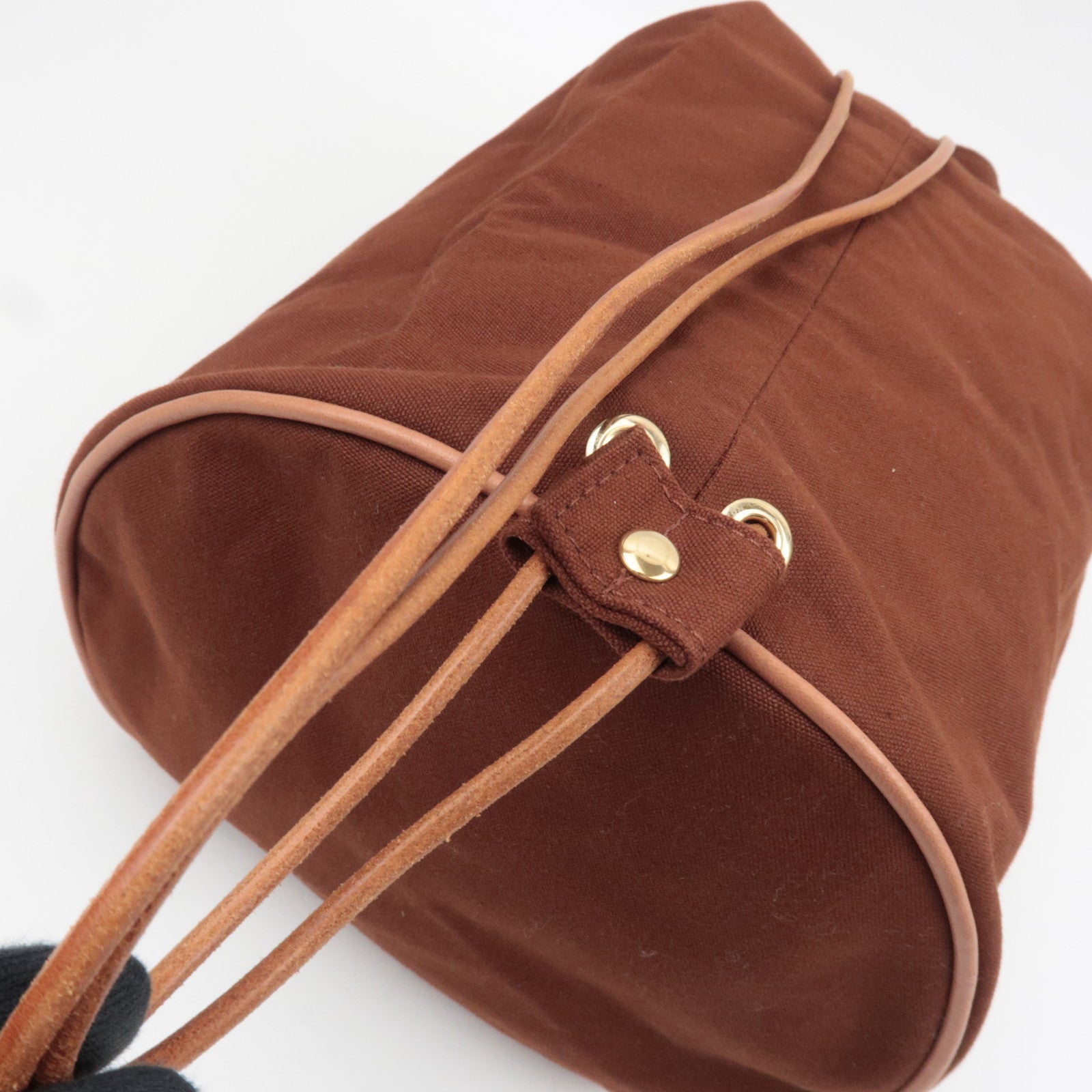 HERMES Polochon Mimile GM Bucket Bag Canvas Leather Brown