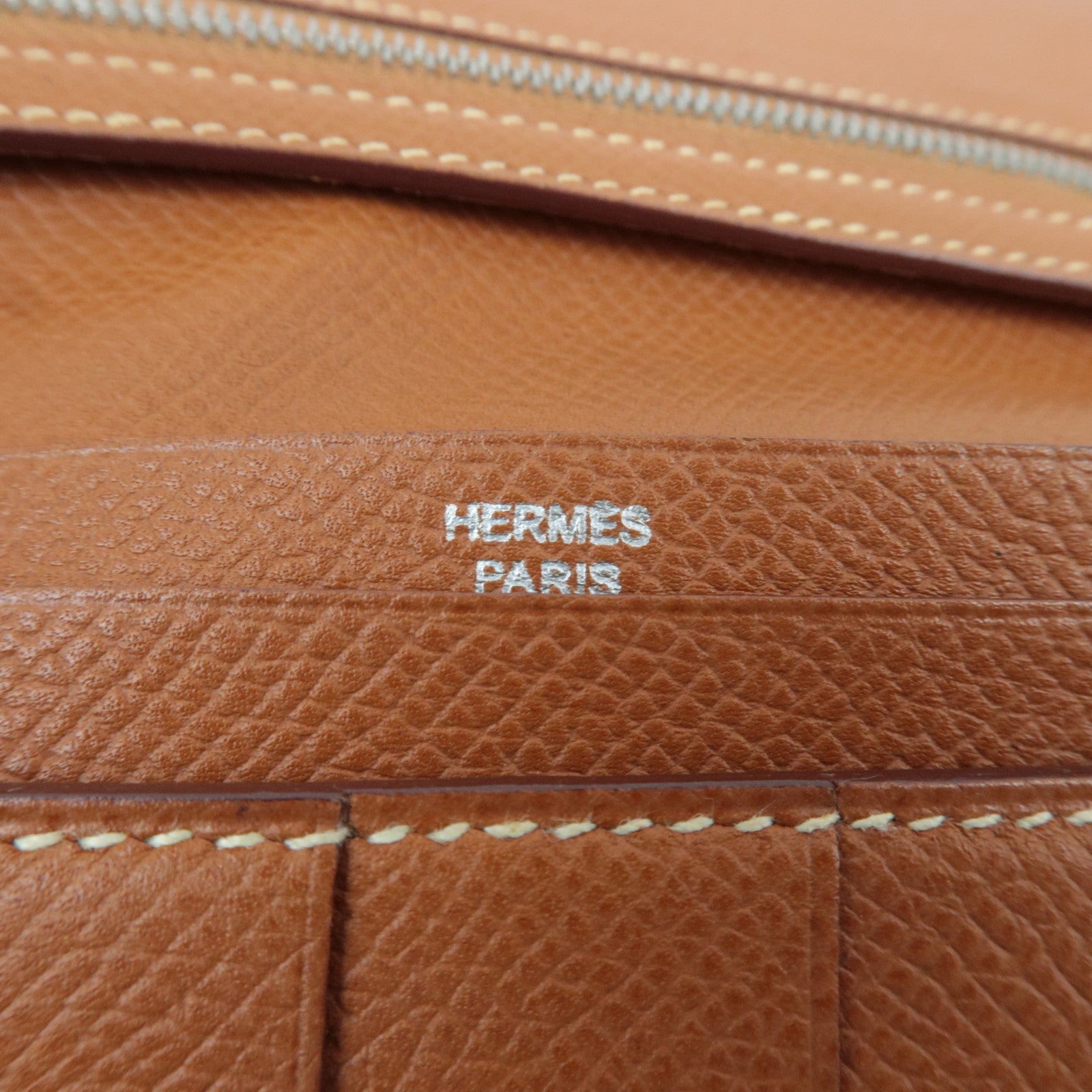 HERMES Bearn Dupli Veau-Epsom Wallet □J Stamp (2006) Brown