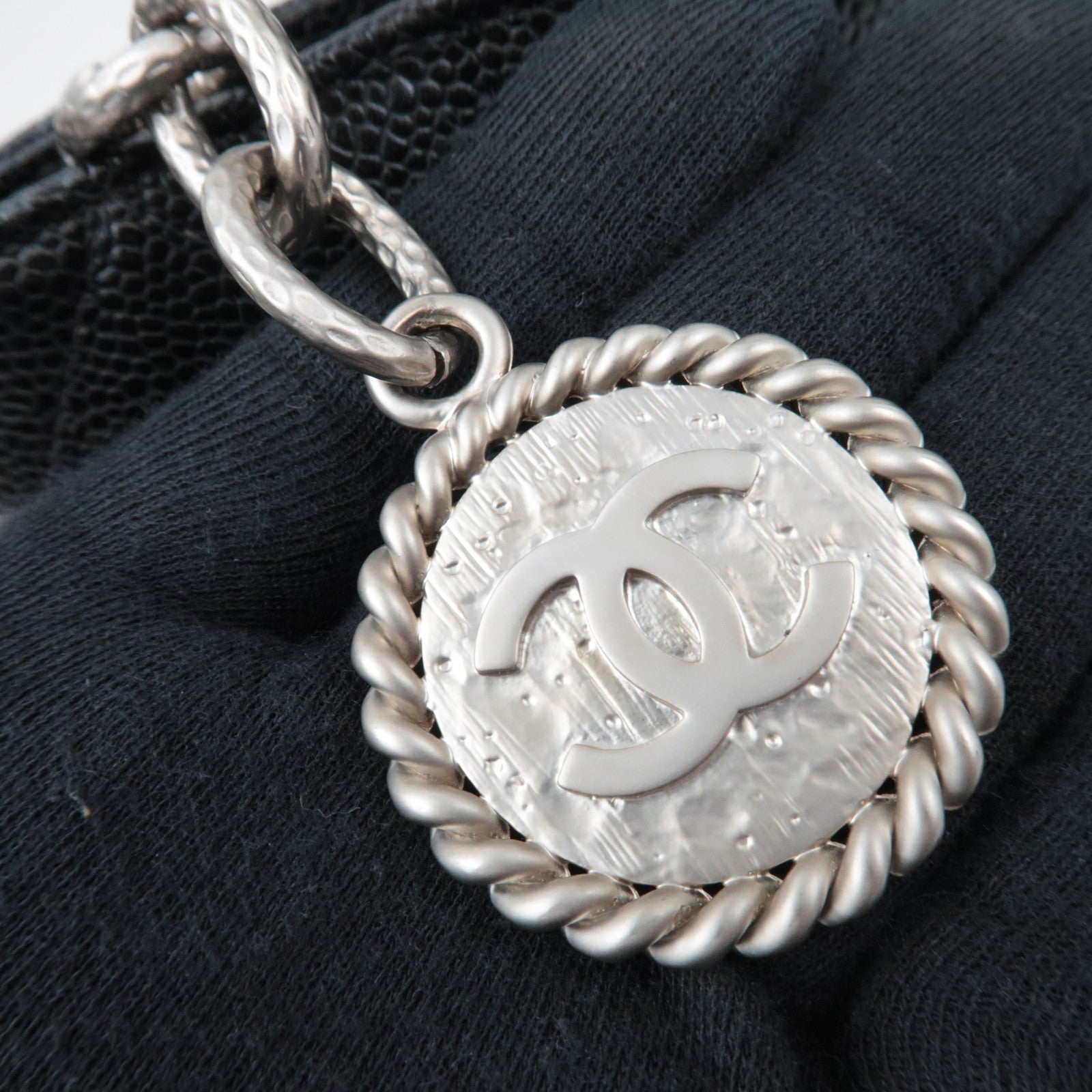 CHANEL Medallion Tote Bag Caviar Skin Black Silver HDW A01804 10031008