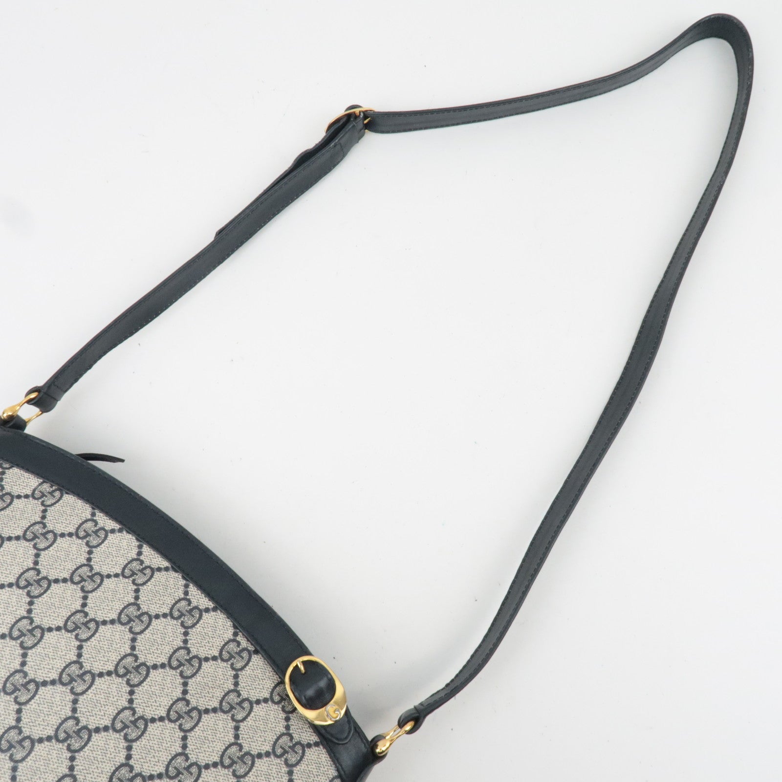 GUCCI Old Gucci GG Plus Leather Shoulder Bag Navy Beige