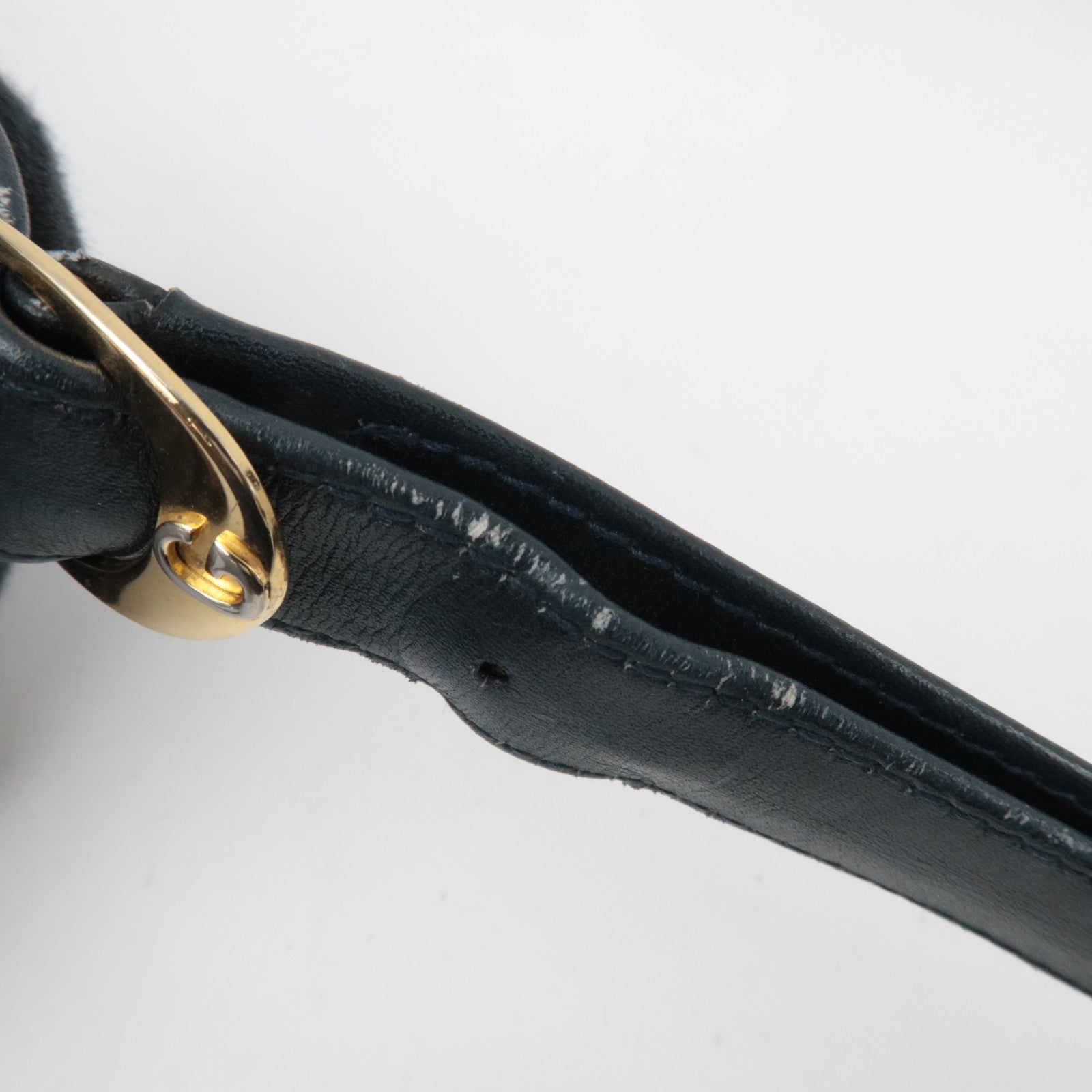 GUCCI Old Gucci GG Plus Leather Shoulder Bag Navy Beige