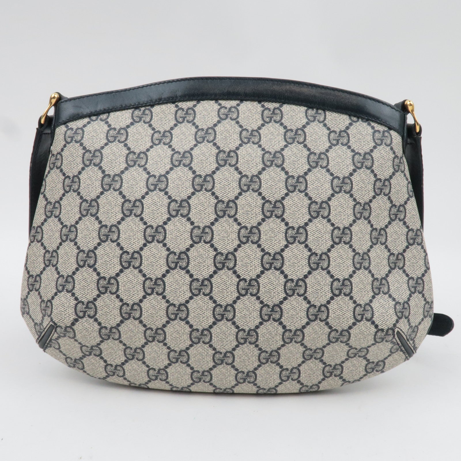 GUCCI Old Gucci GG Plus Leather Shoulder Bag Navy Beige