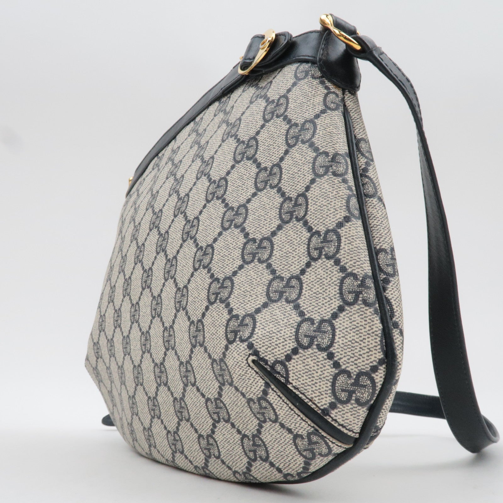 GUCCI Old Gucci GG Plus Leather Shoulder Bag Navy Beige