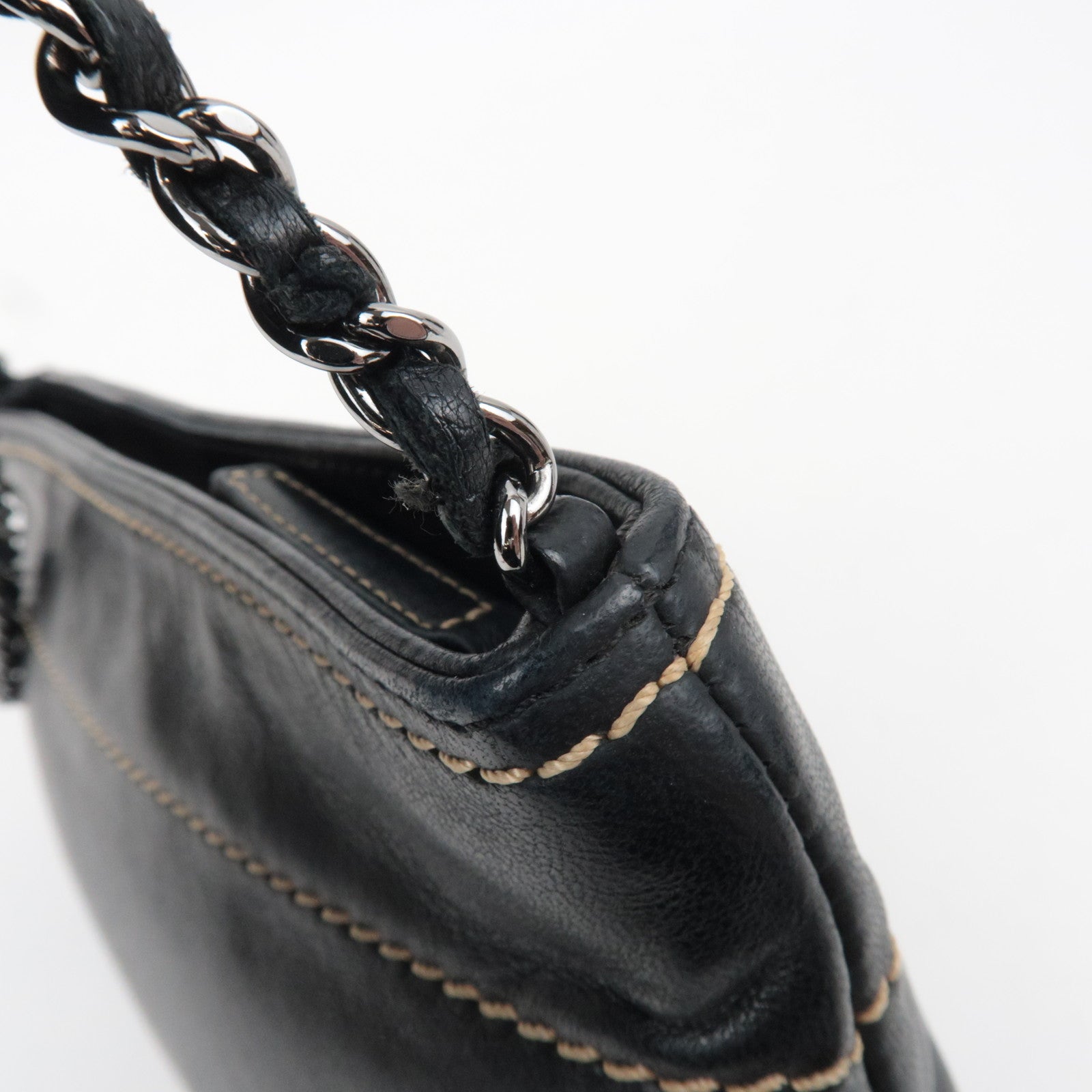 CHANEL Logo Chain Shoulder Bag Lambskin Black Silver HDW 9286794