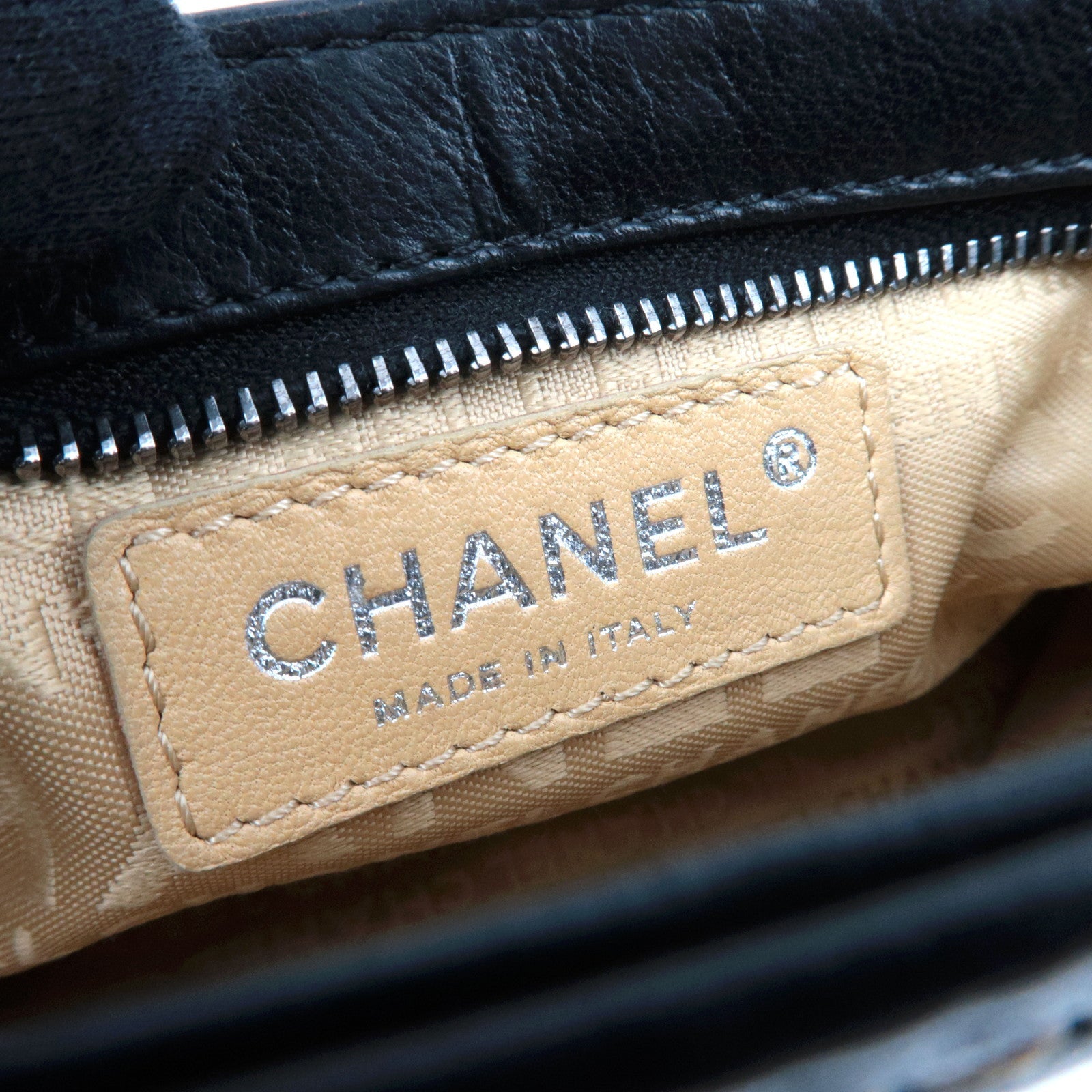 CHANEL Logo Chain Shoulder Bag Lambskin Black Silver HDW 9286794